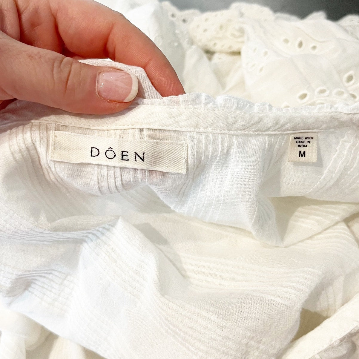 DOEN Organic Cotton Henri Puff Sleeve Button Front Blouse Top Salt Eyelet Medium