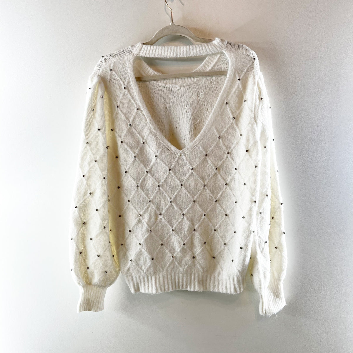 Lilly Pulitzer Veronita Long Sleeve Crewneck Embellished Sweater Cream Large