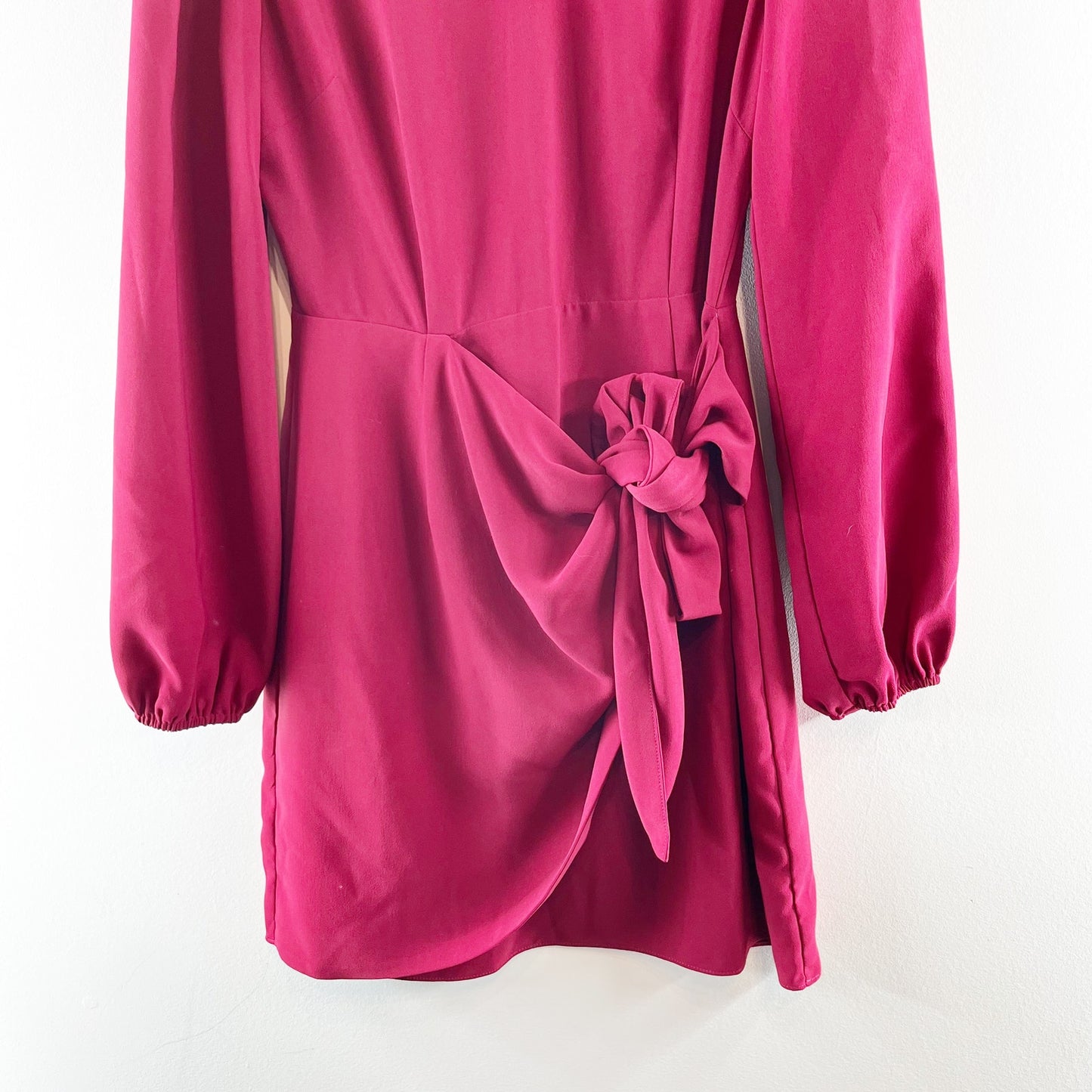 Lulus Believe It or Knot Long Sleeve Tie-Front Skater Dress Wine Red Small