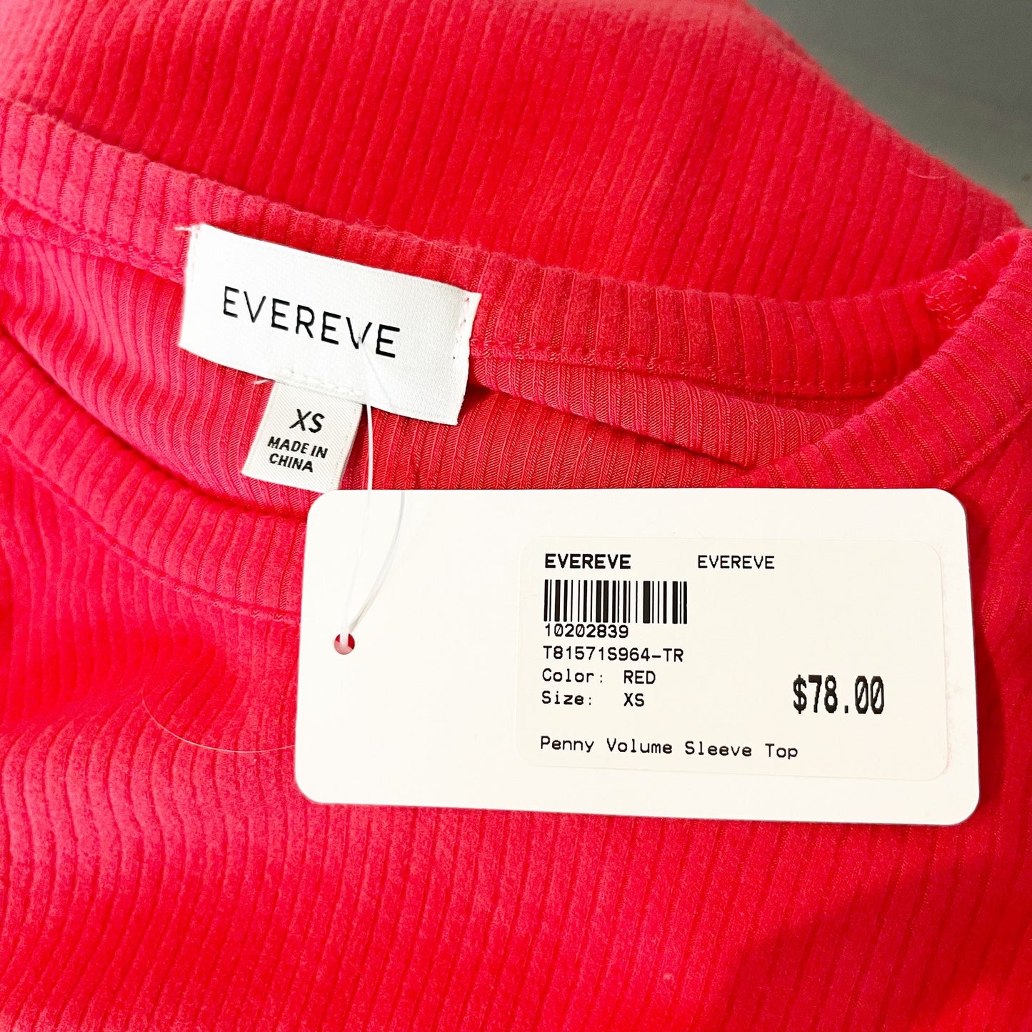 Evereve Penny Volume Ribbed Puff Ballooon Sleeve Top Blouse Red XS