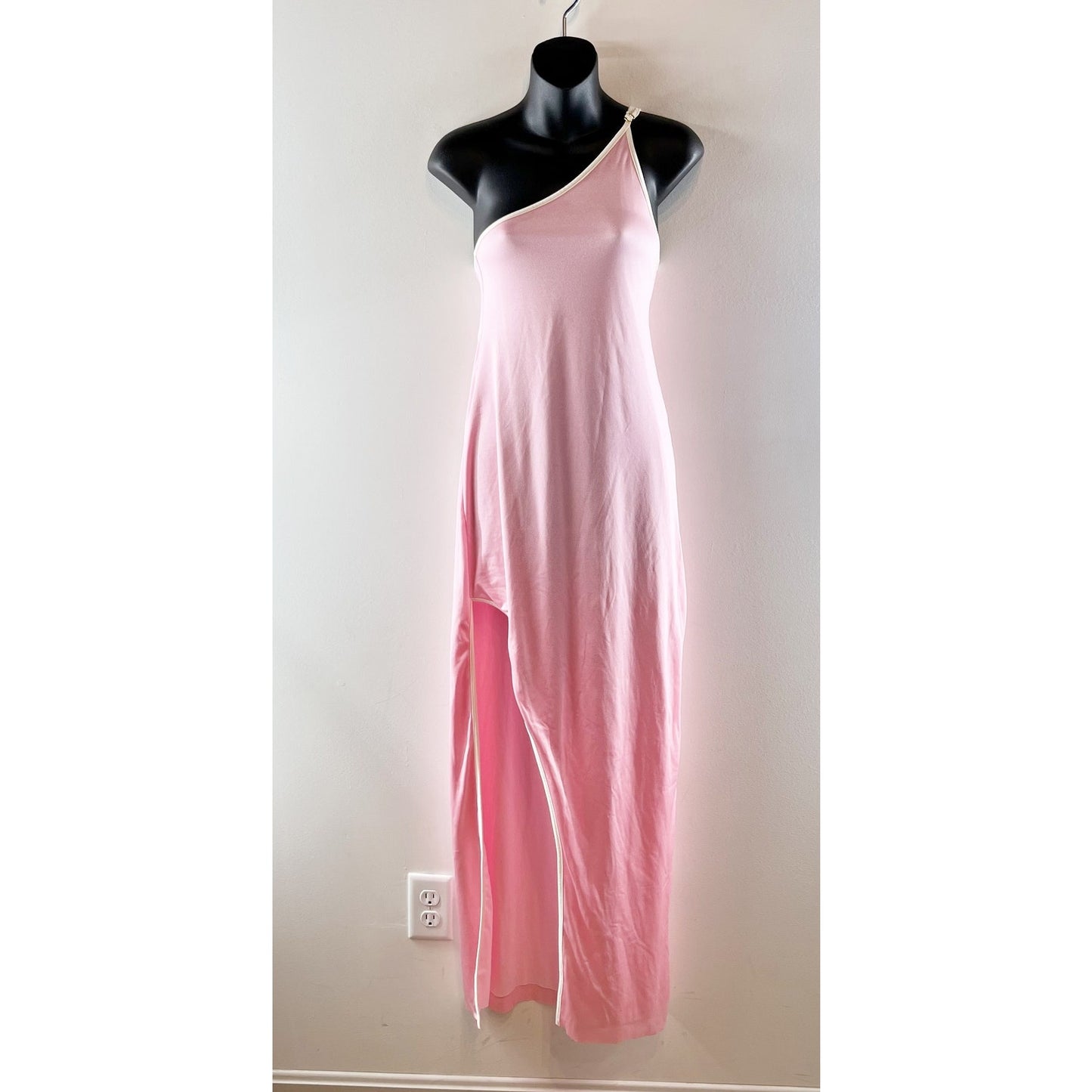 Baobab Anna One Shoulder Maxi Dress with Slit Baby Pink Small