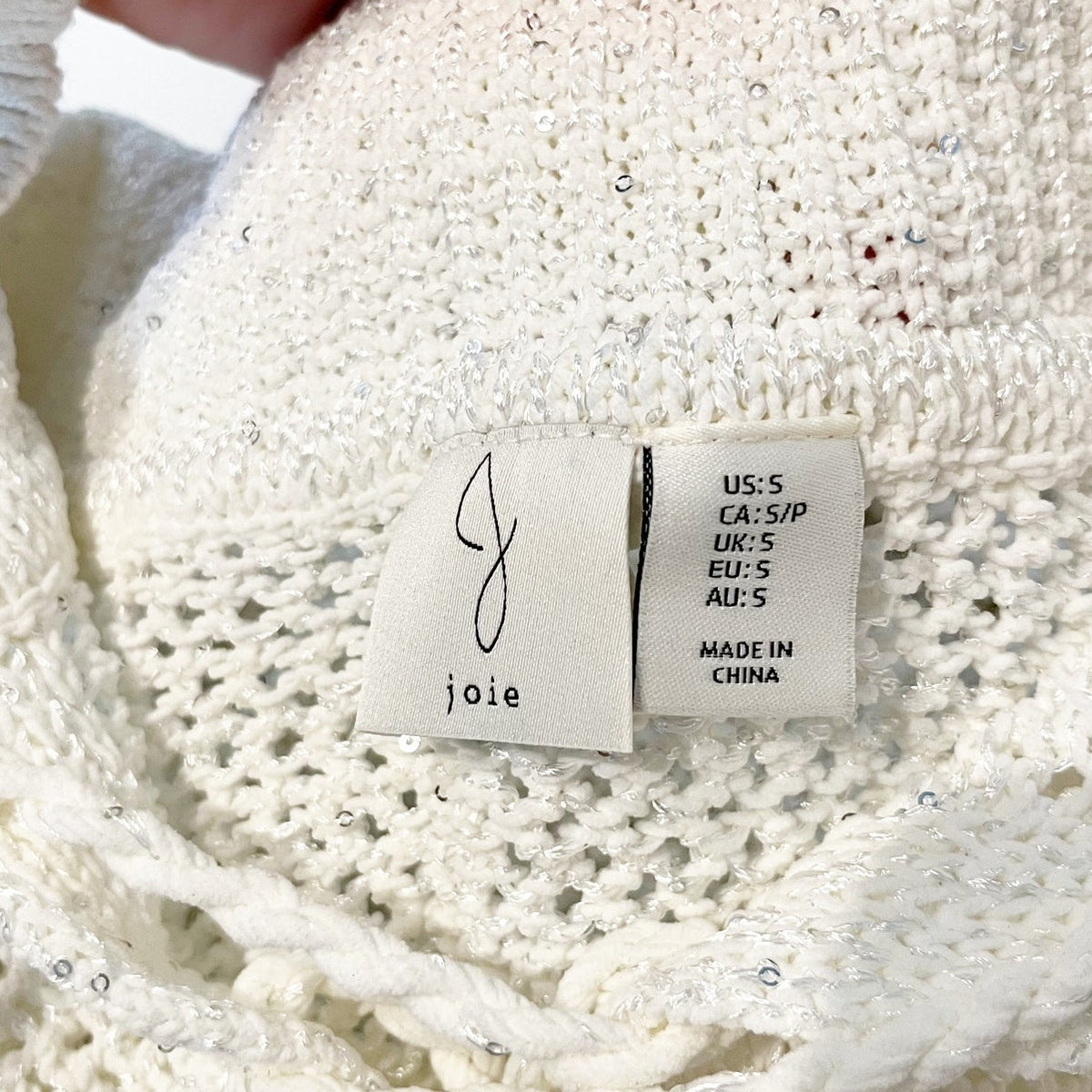 Joie Long Sleeve Lace Up Collared Crochet Polo Sweater Cream White Small