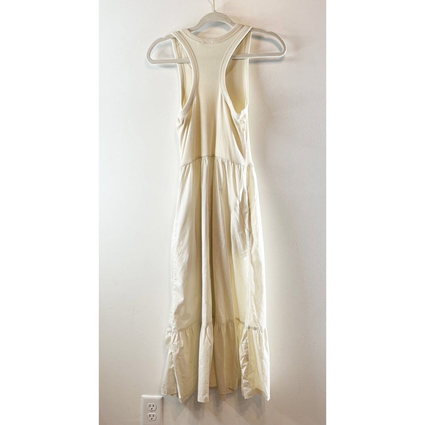 GAP Sleeveless Ribbed Poplin Fit and Flare Tank Midi Dress Cream Tan Small