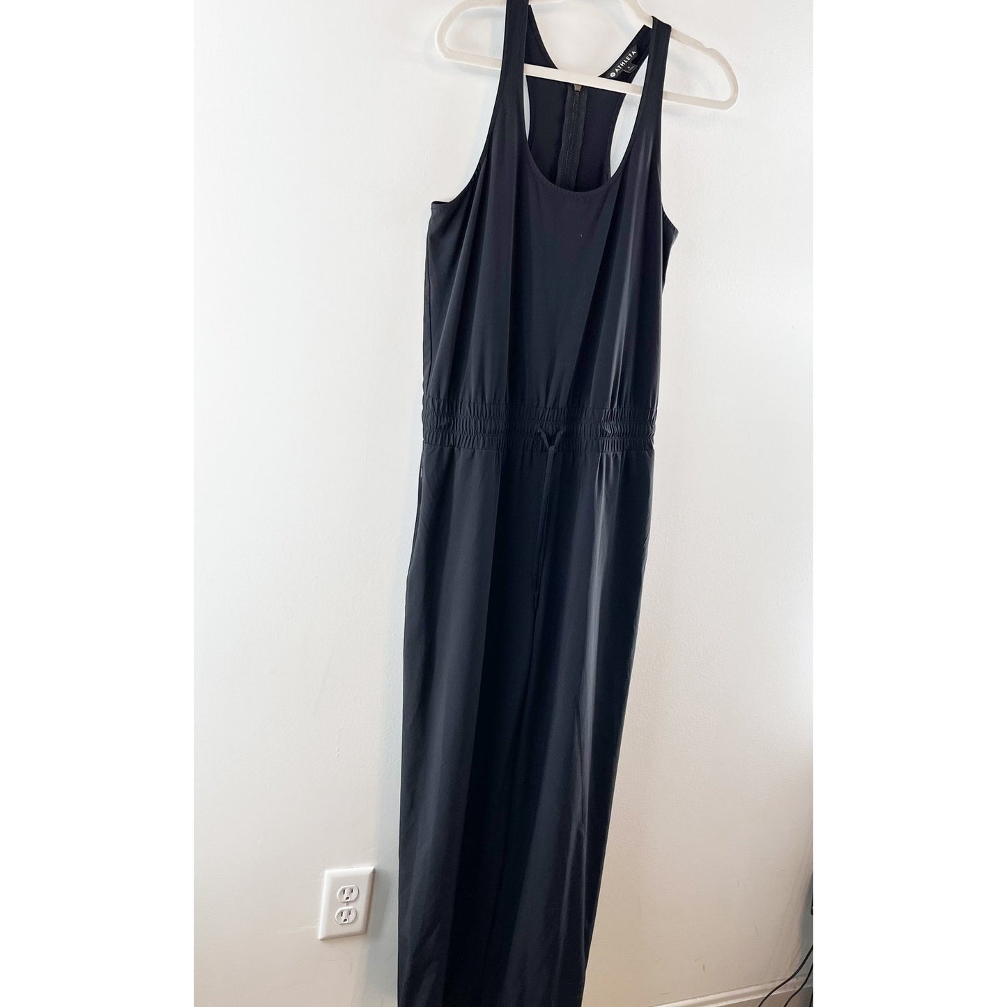 Athleta Revive Sleeveless Racerback Smocked Waist Wide Leg Jumpsuit Black 6