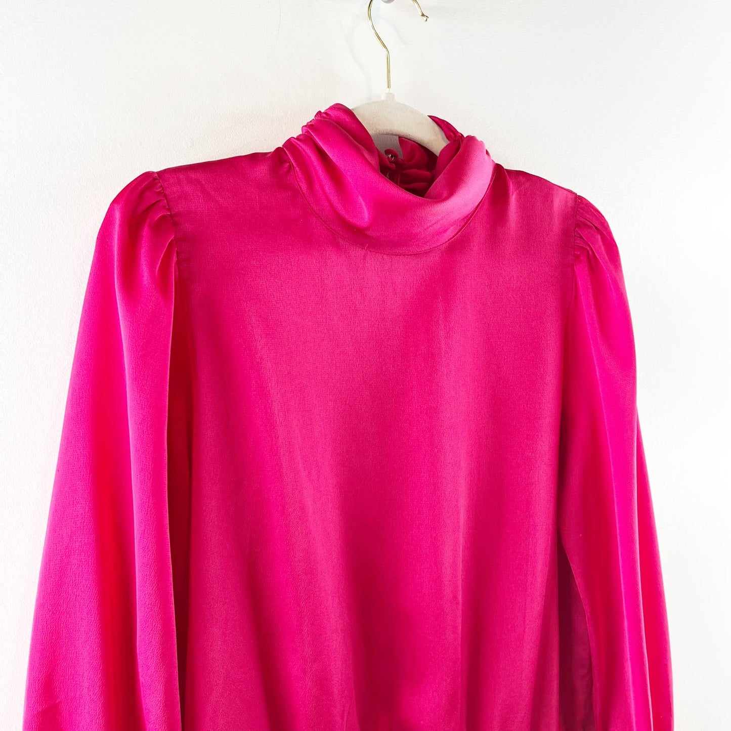 Allison Joy Evereve Harper Satin Long Sleeve Mock Neck Blouse Pink Medium