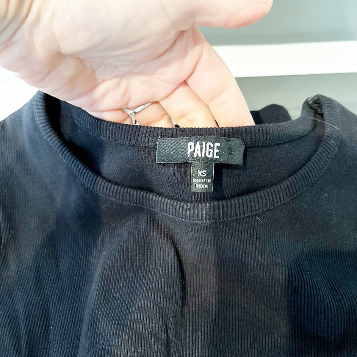 Paige Marina Puff Eyelet Short Sleeve Round Neck Blouse Top Black XS