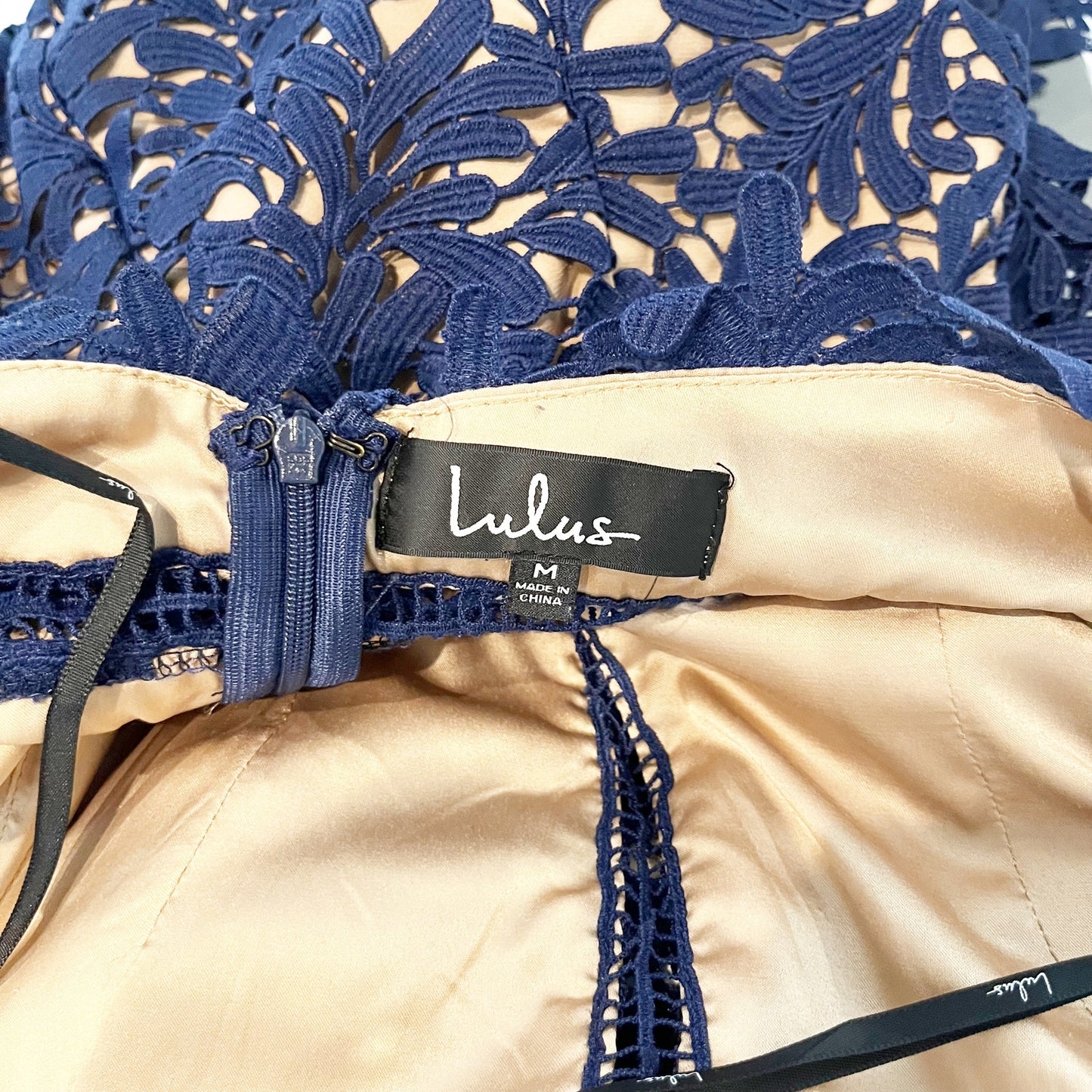 Lulus Divine Destiny Halter High Neck Lined Lace Midi Dress Navy Blue Medium