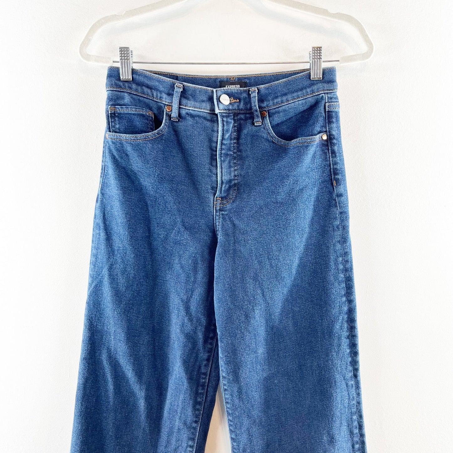 Express High Rise Wide Leg Trouser Jeans Dark Wash Blue 4 Petite