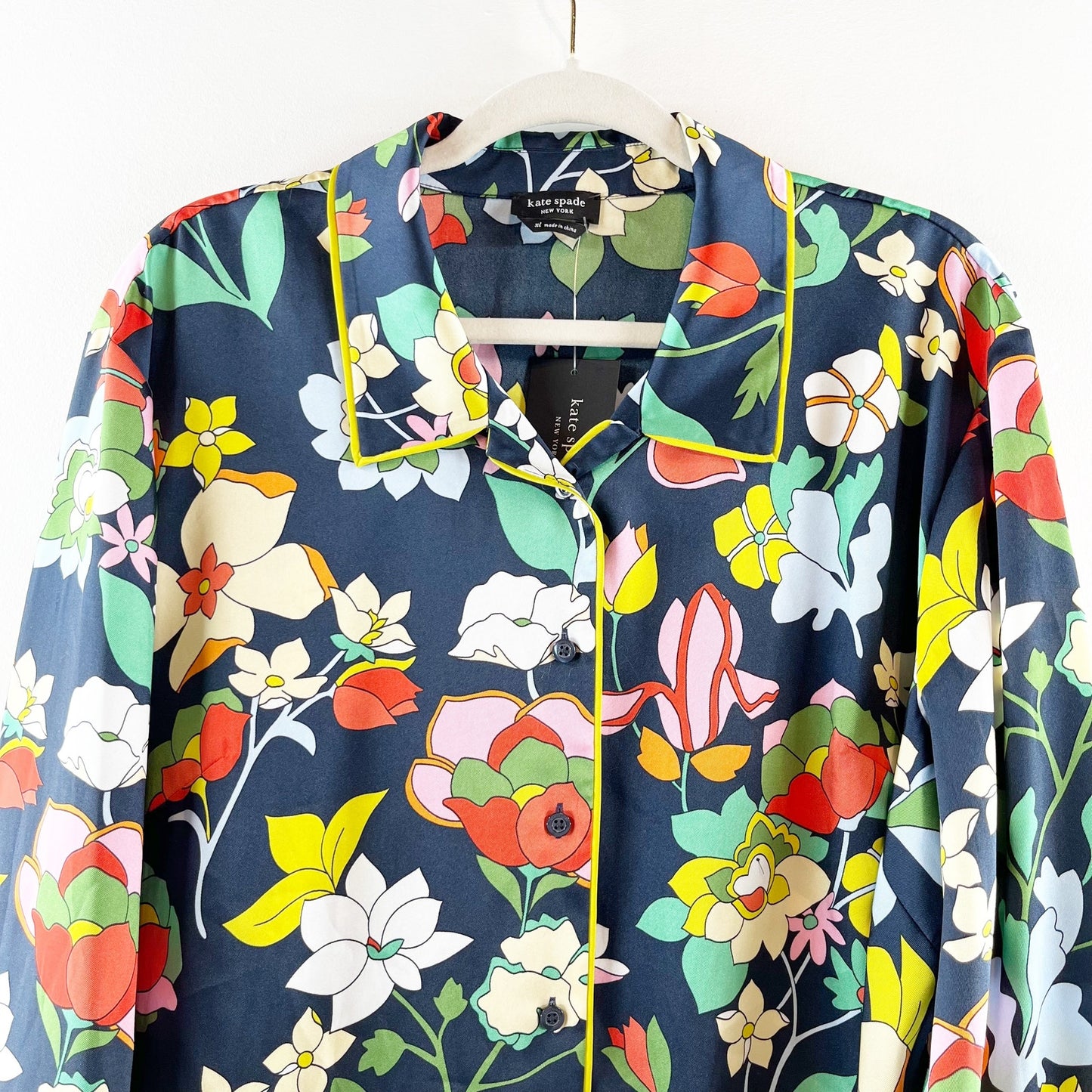 Kate Spade New York Flower Bed Floral-Print Twill Pajama Shirt Blazer Blue XL