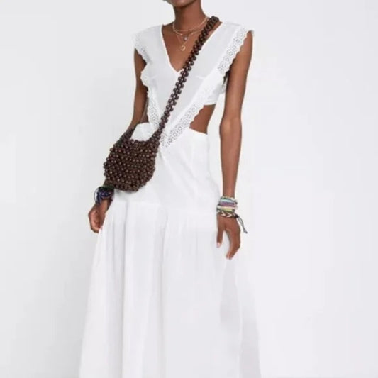 Urban Outfitters Macie Lace Apron Front Midi Dress White Small