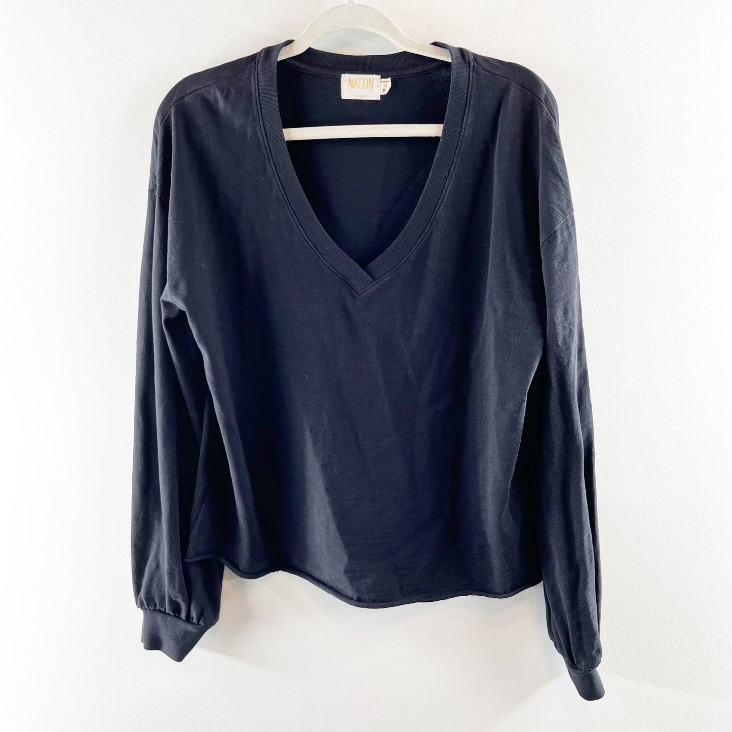 Nation LTD 100% Cotton Long Sleeve Wyatt V-Neck Sweatshirt Black Medium