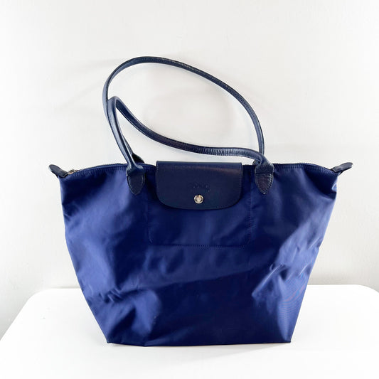 Longchamp Le Pilage Nylon Tote Bag Purse Blue