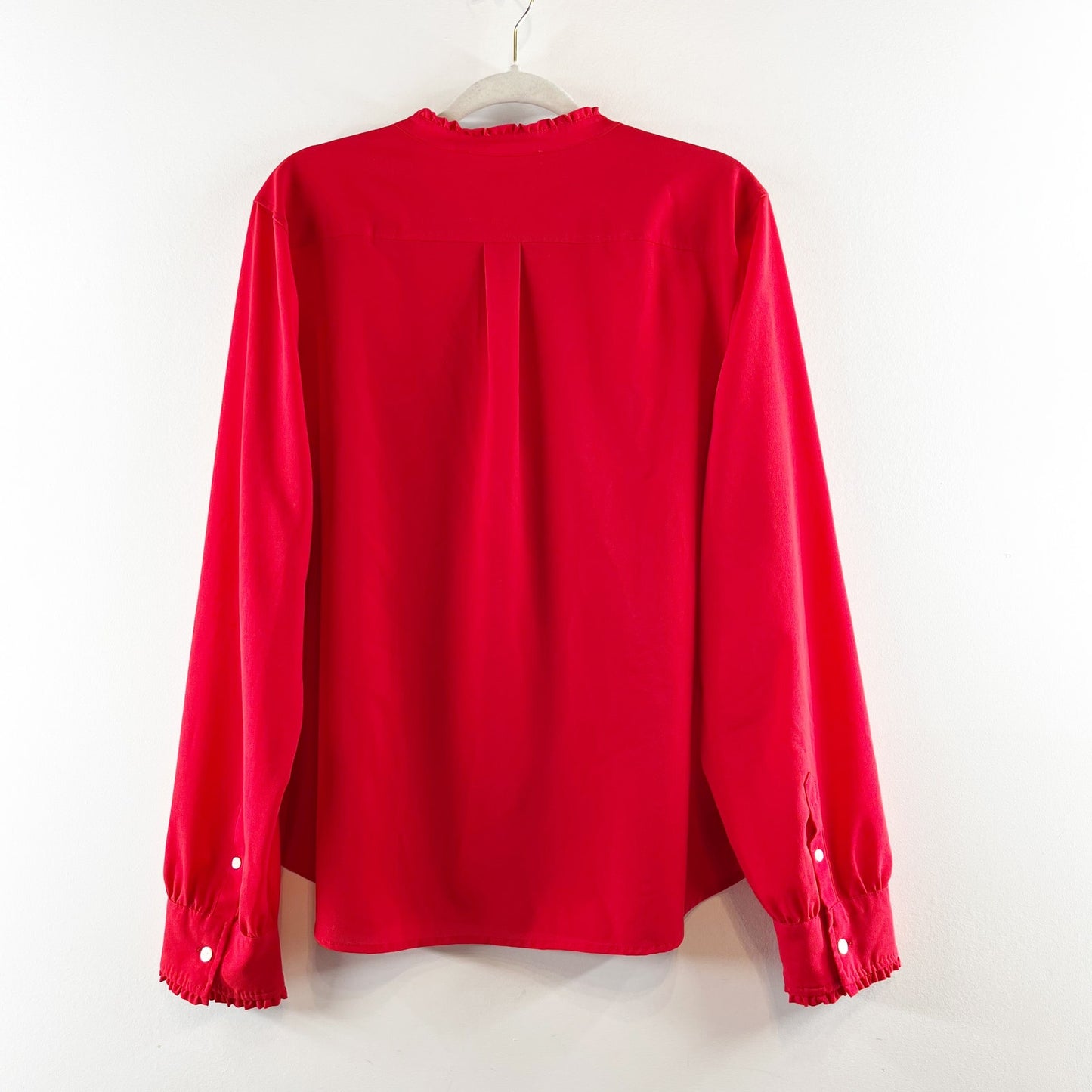 J. Crew Ruffle Front Long Sleeve Button Up Shirt Blouse Red XXL