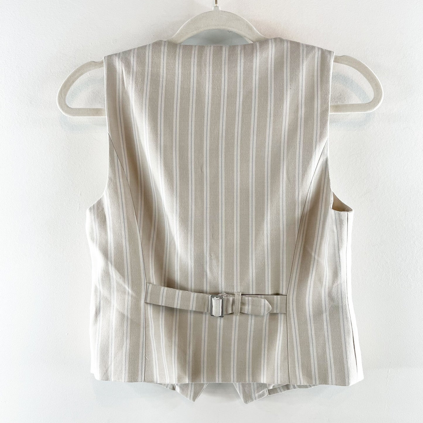 7 For All Mankind Striped Button Up Sleeveless Vest Tan Beige Small