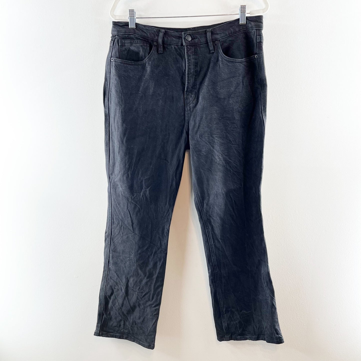 Good American High Rise Standard Good Kick Flare Cropped Jeans Black 31 / 12