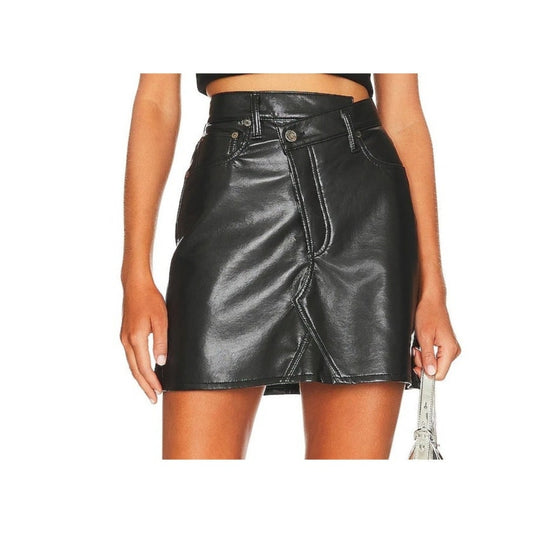 AGOLDE Recycled Leather Criss Cross Mini Skirt Detox Black 2