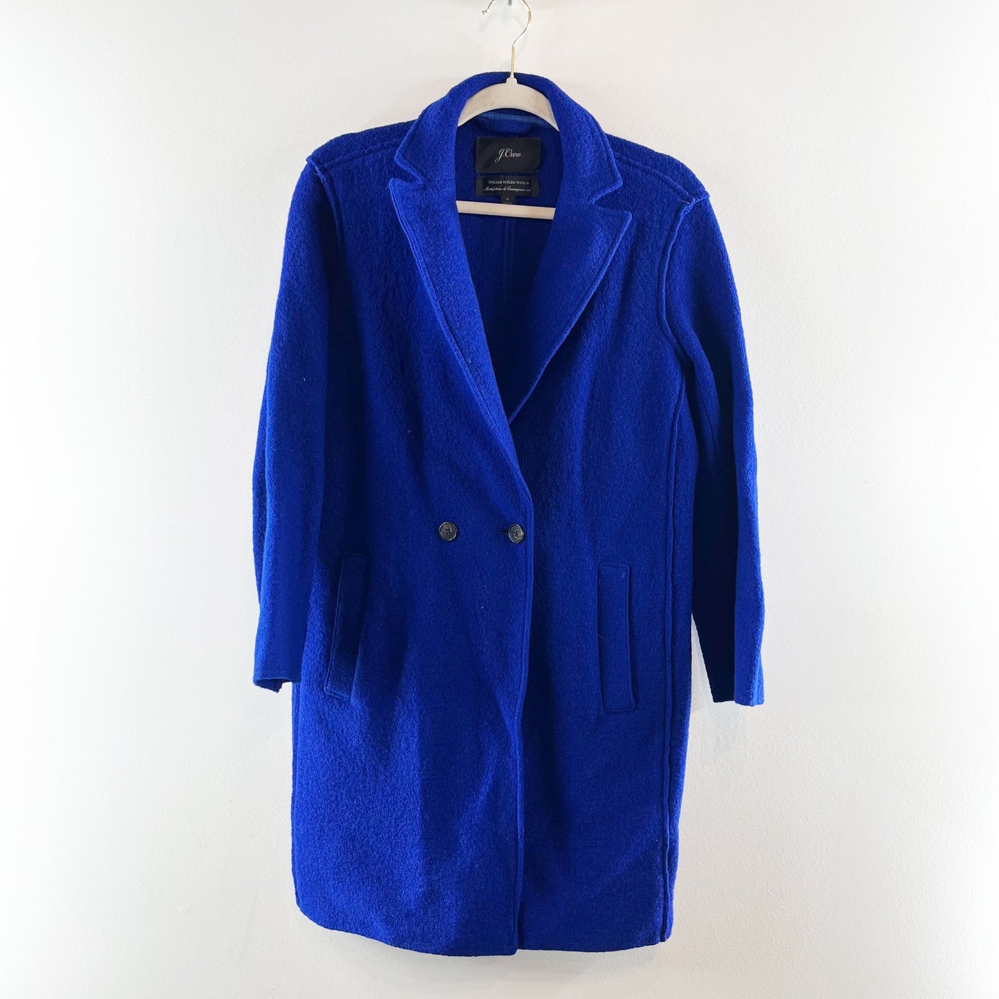 J. Crew Italian Boiled Wool Daphne Notch Lapel Longline Topcoat Cobalt Blue 4