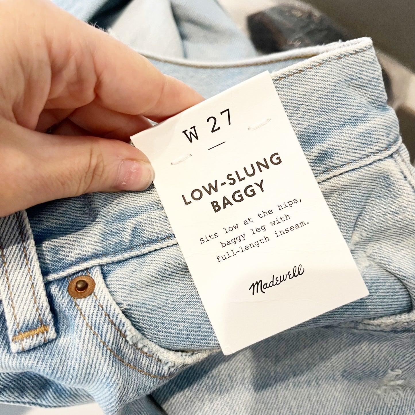 Madewell Low Slung Baggy Distressed Cuffed Wide Leg Jeans Hallstead Wash Blue 27