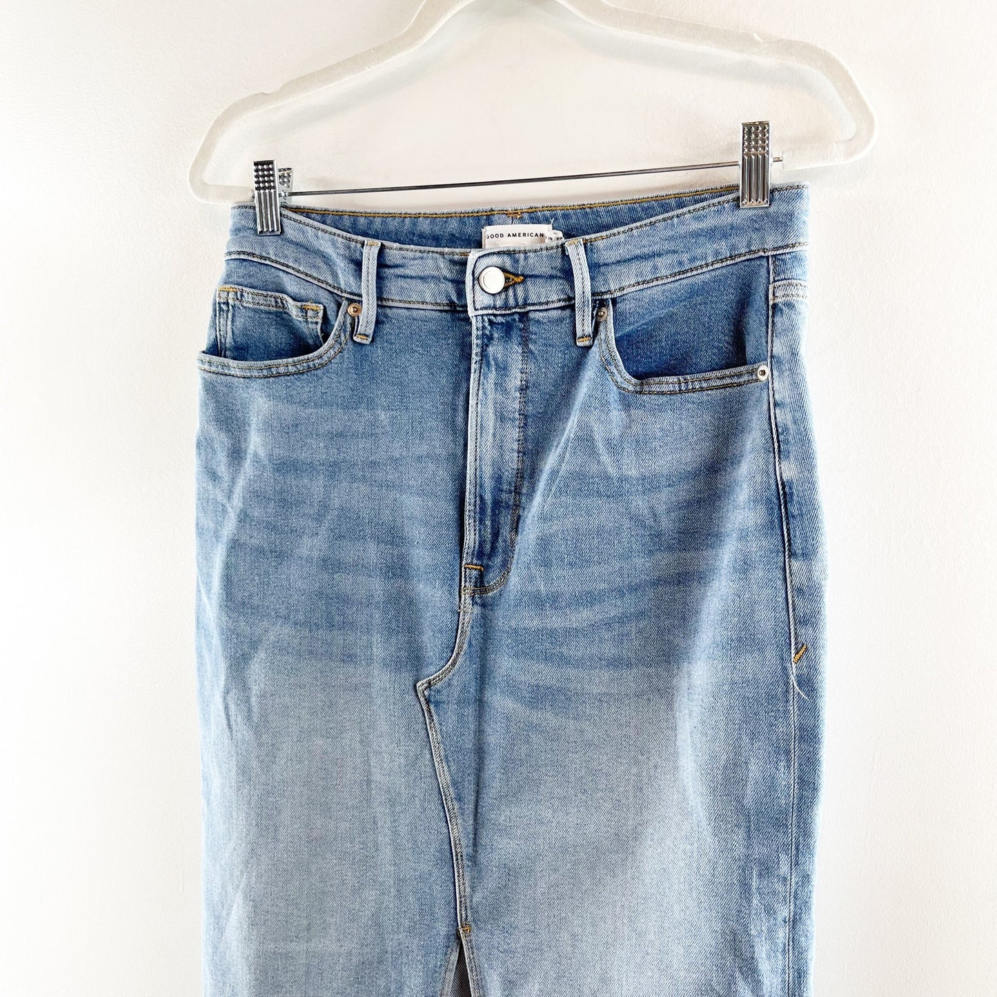Good American High Rise Slit Front Denim Mini Skirt Blue 30 / 10