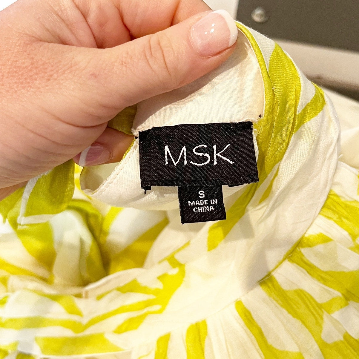 MSK Floral Tiered Halter Tie Back Maxi Sundress Chartreuse Green Small