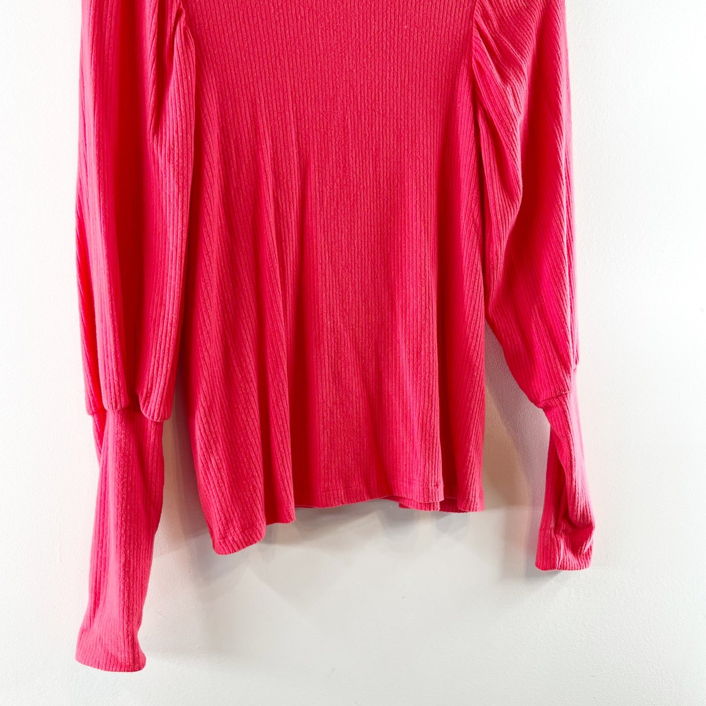 Evereve Penny Volume Ribbed Puff Ballooon Sleeve Top Blouse Red XS