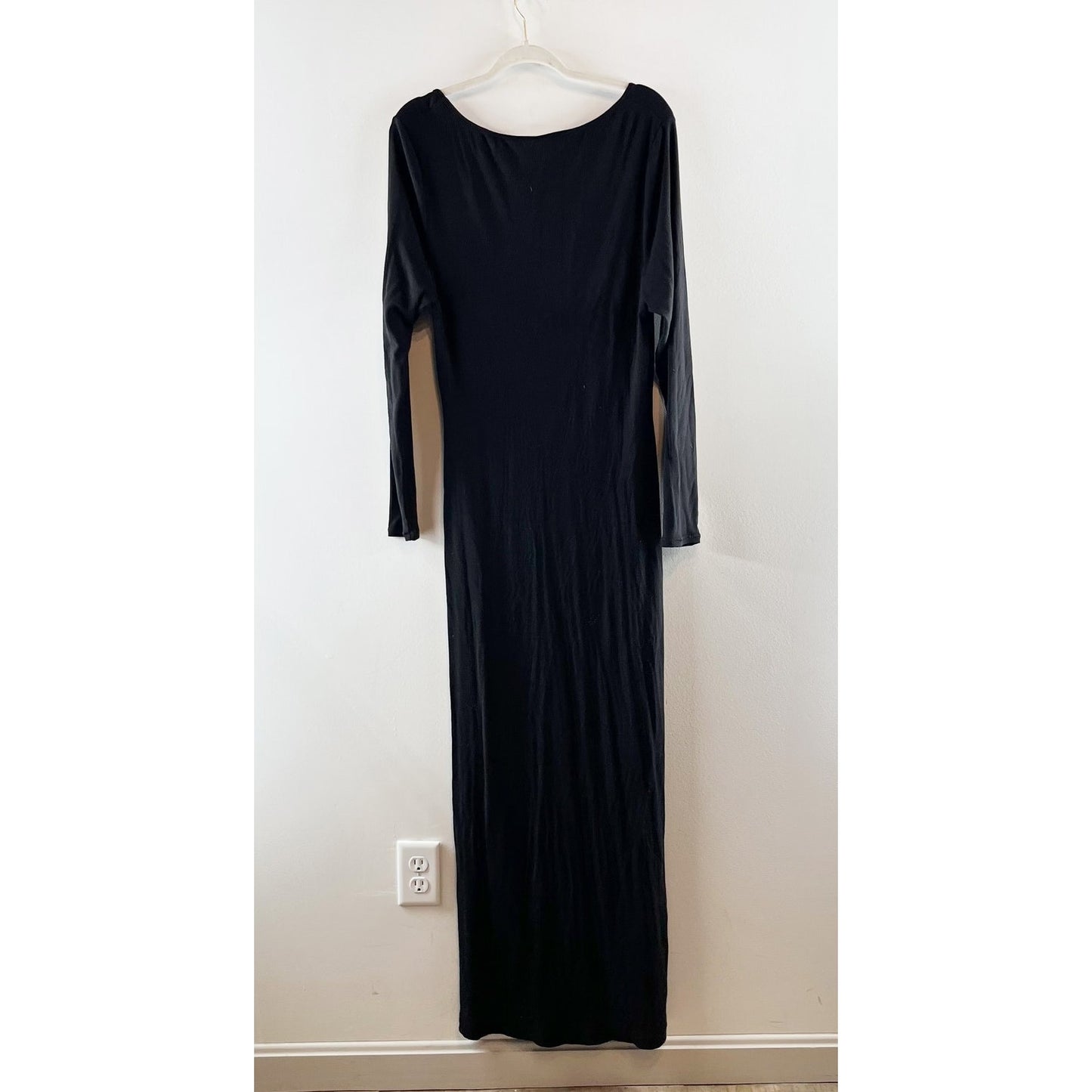 Skims Long Sleeve Soft Lounge Square Neck Ribbed Maxi Dress Onyx Black 2X