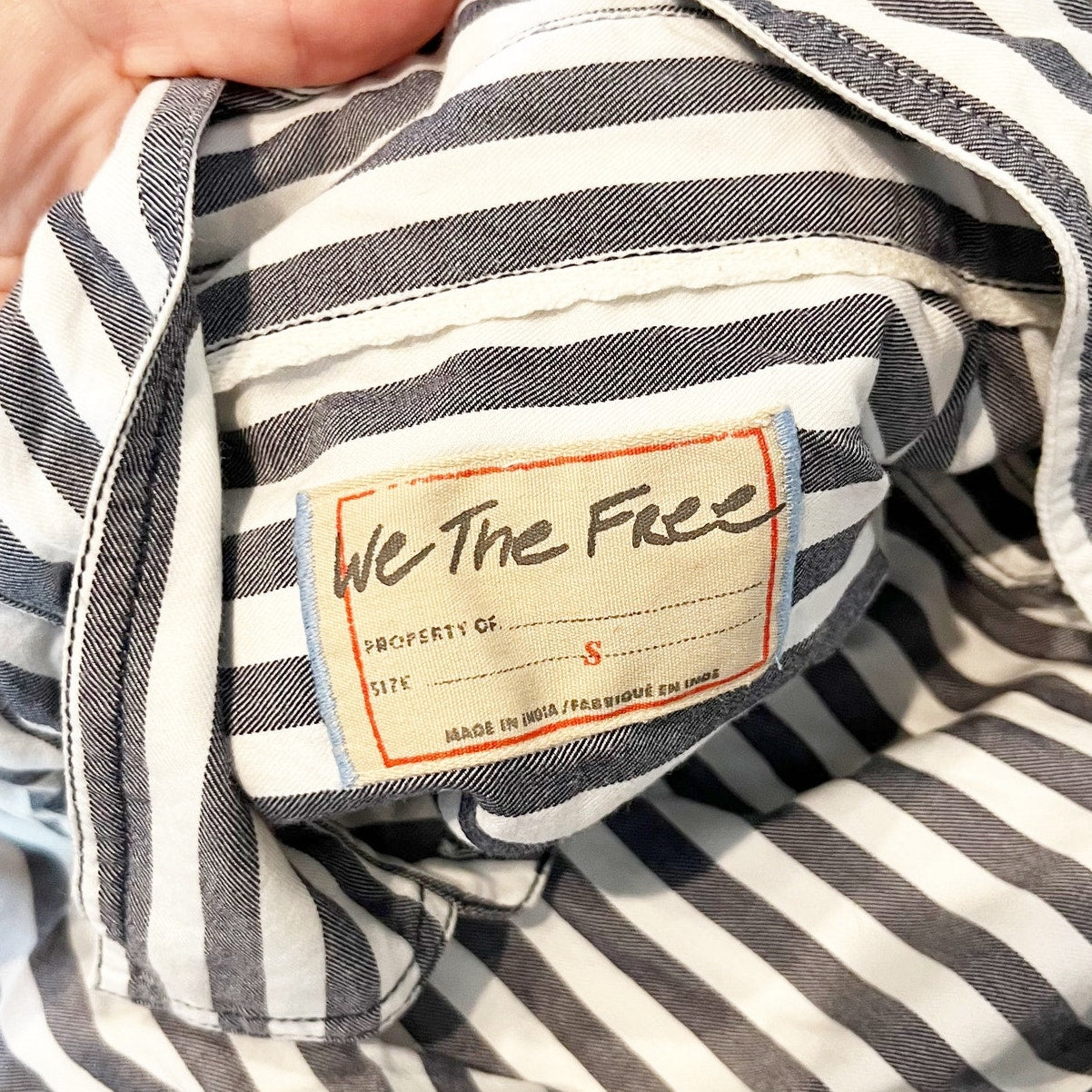 Free People Freddie Oversized Cotton Striped Button Down Shirt Blue White Small