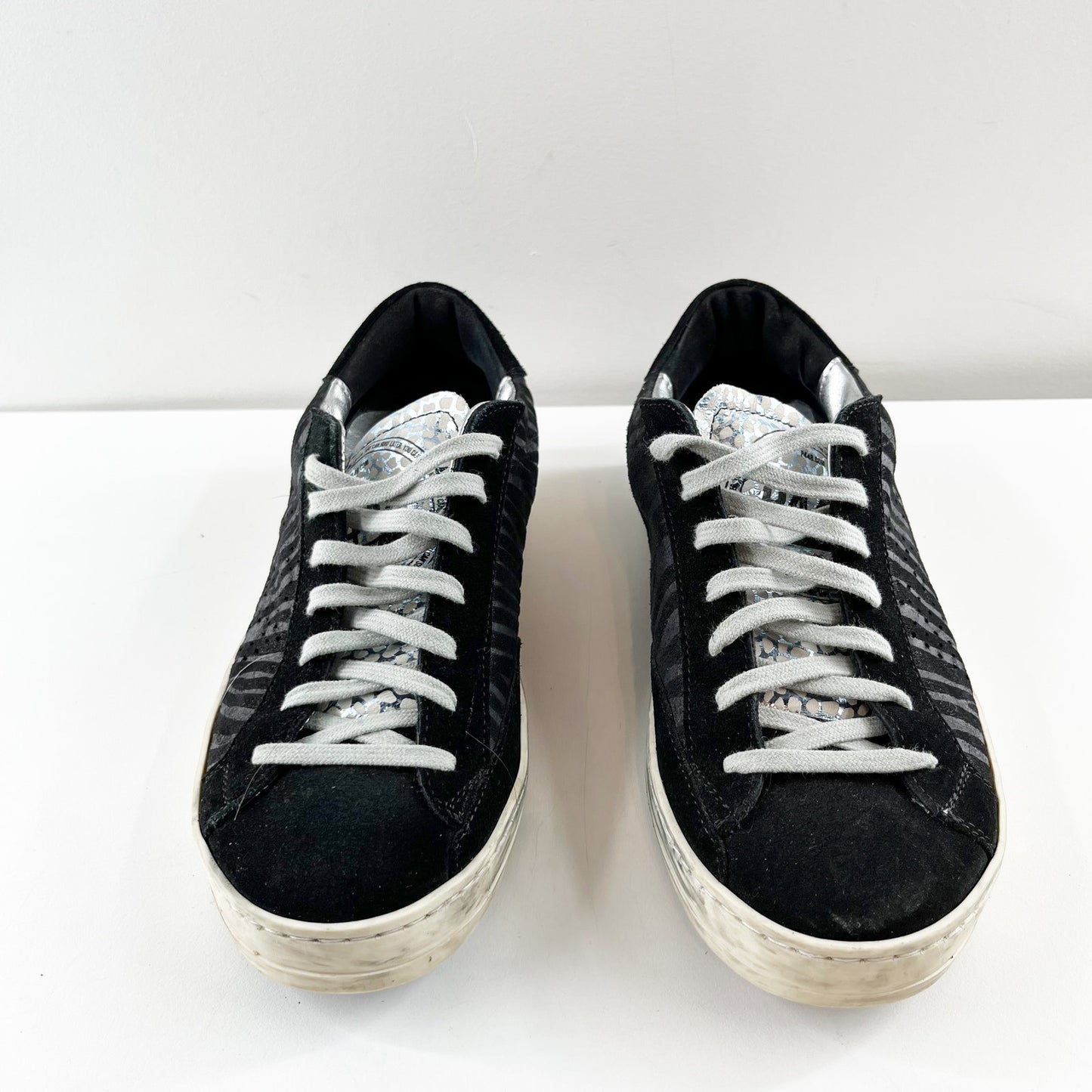 P448 John Low Top Lace Up Zebra Print Shoes Sneakers Black 7