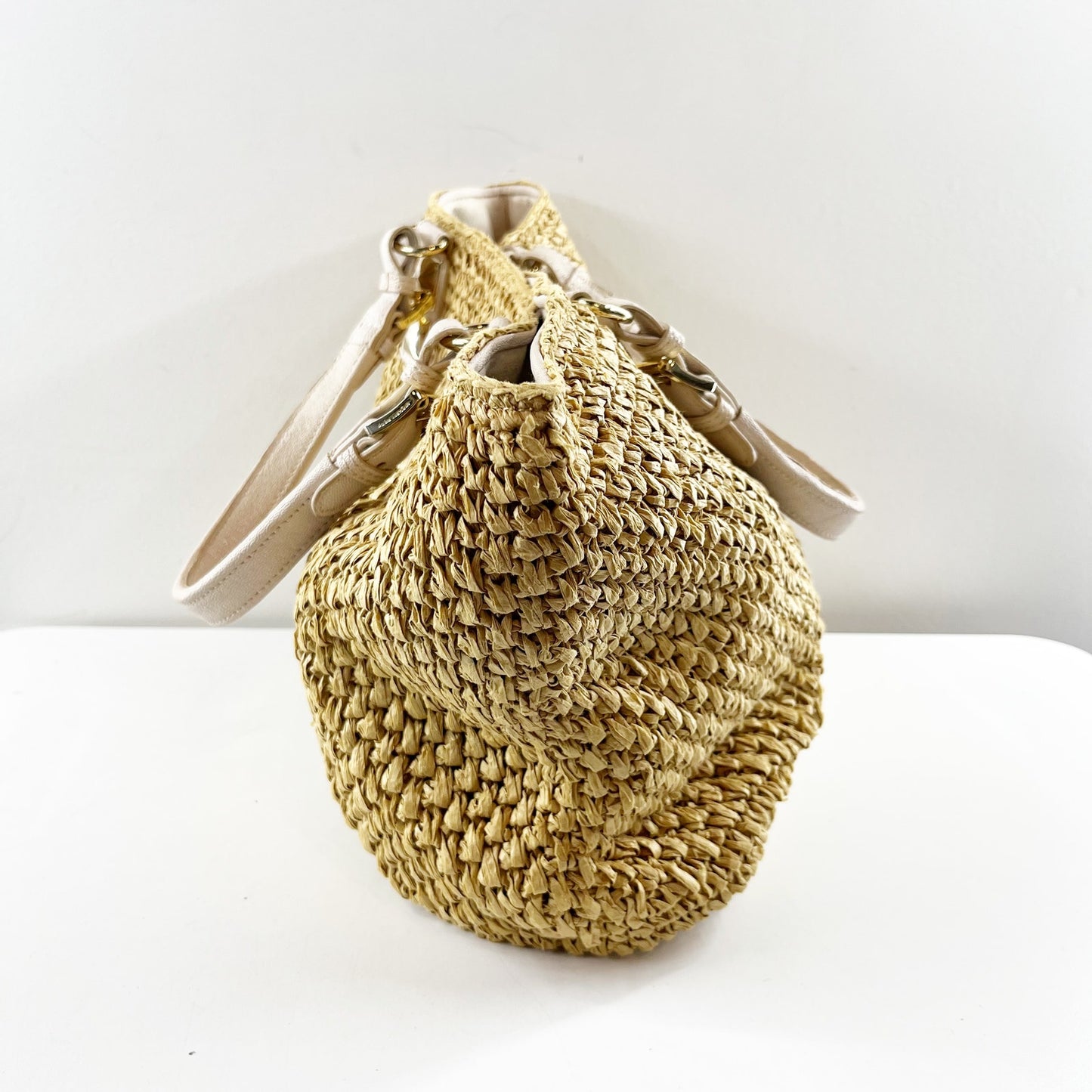 Michael Kors Santorini Straw Raffia Tote Bag Beach Tan White