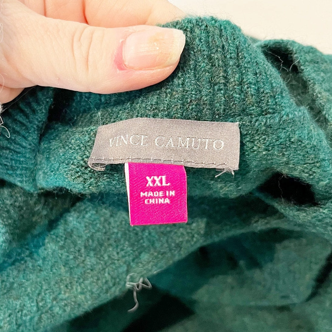 Vince Camuto V Neck Long Sleeve Midi Sweater Dress Green XXL / 2X