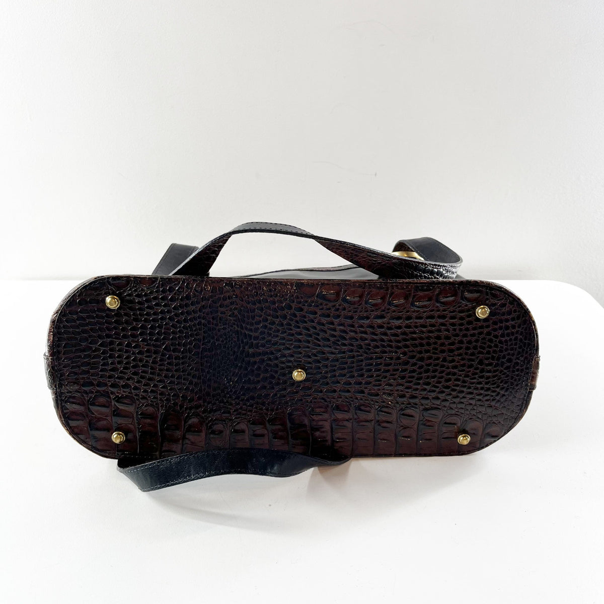 Brahmin Croc Embossed Leather Tote Handbag Purse Black Brown