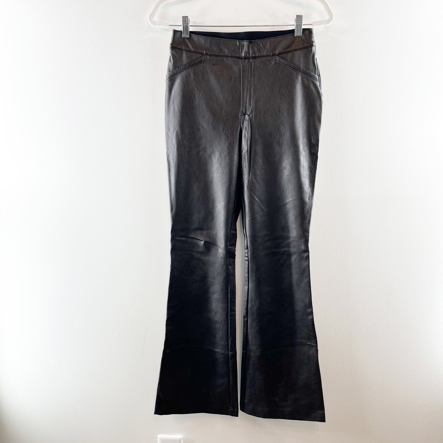 Spanx High Rise Pull On Faux Leather Flare Pants Black Medium