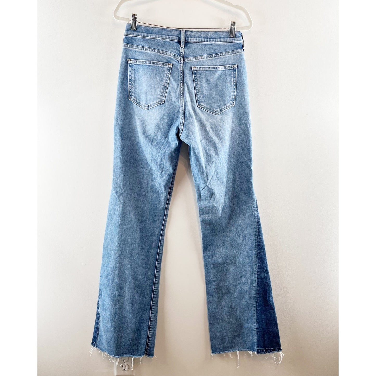 Gap High Rise Patched '70s Flare Bell Bottom Jeans Light Indigo Blue 8 Tall