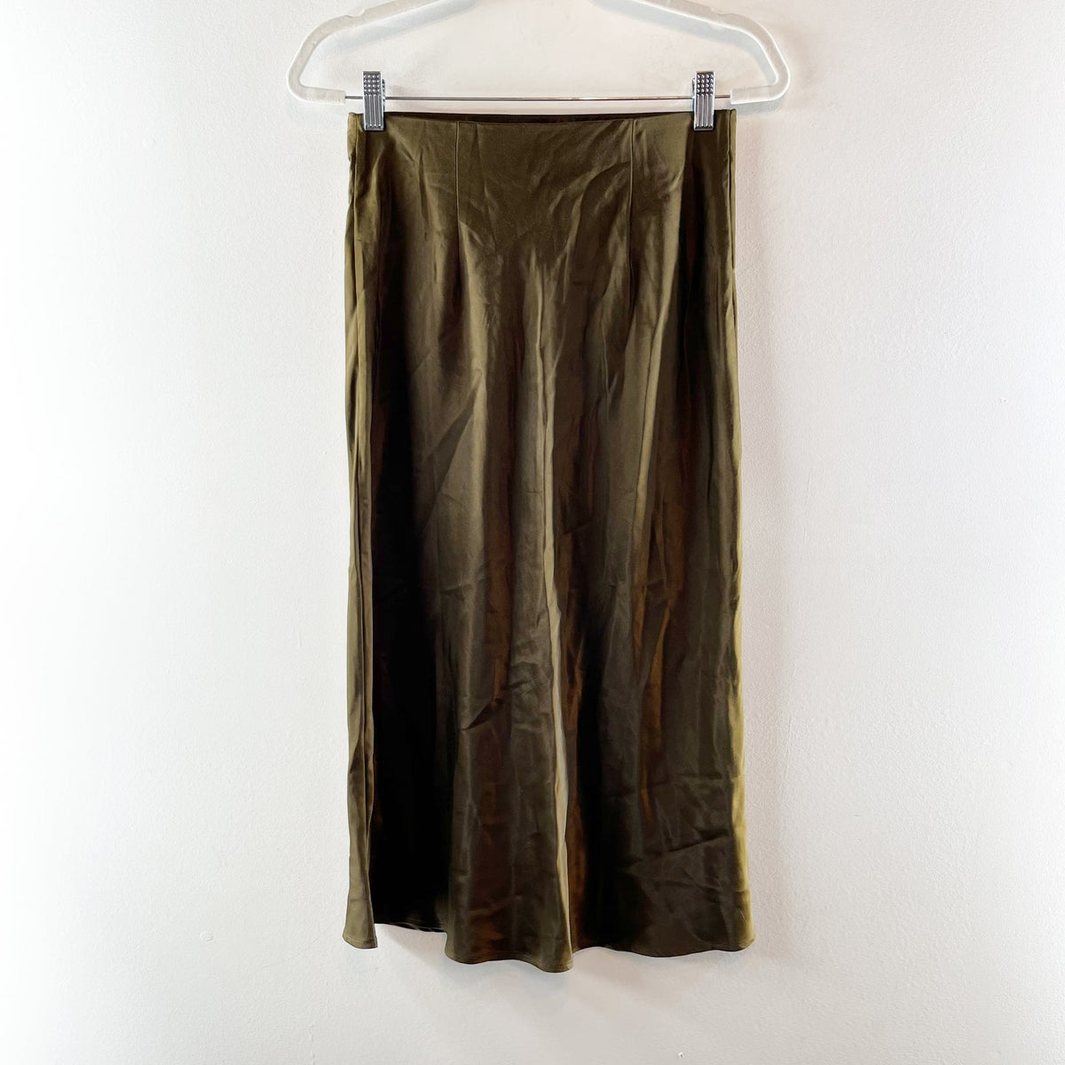 Sanctuary Olive Green Satin Midi Skirt XS
