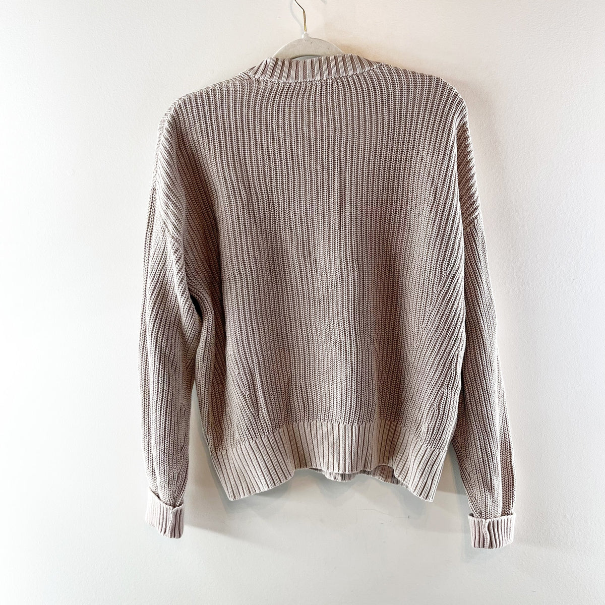 Faherty Sunwashed Fisherman Long Sleeve Ribbed Crewneck Cotton Sweater Sand S