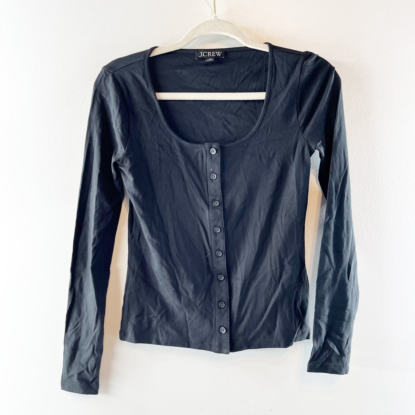 J. Crew Long Sleeve Ribbed Scoopneck Button Up Top Black XS