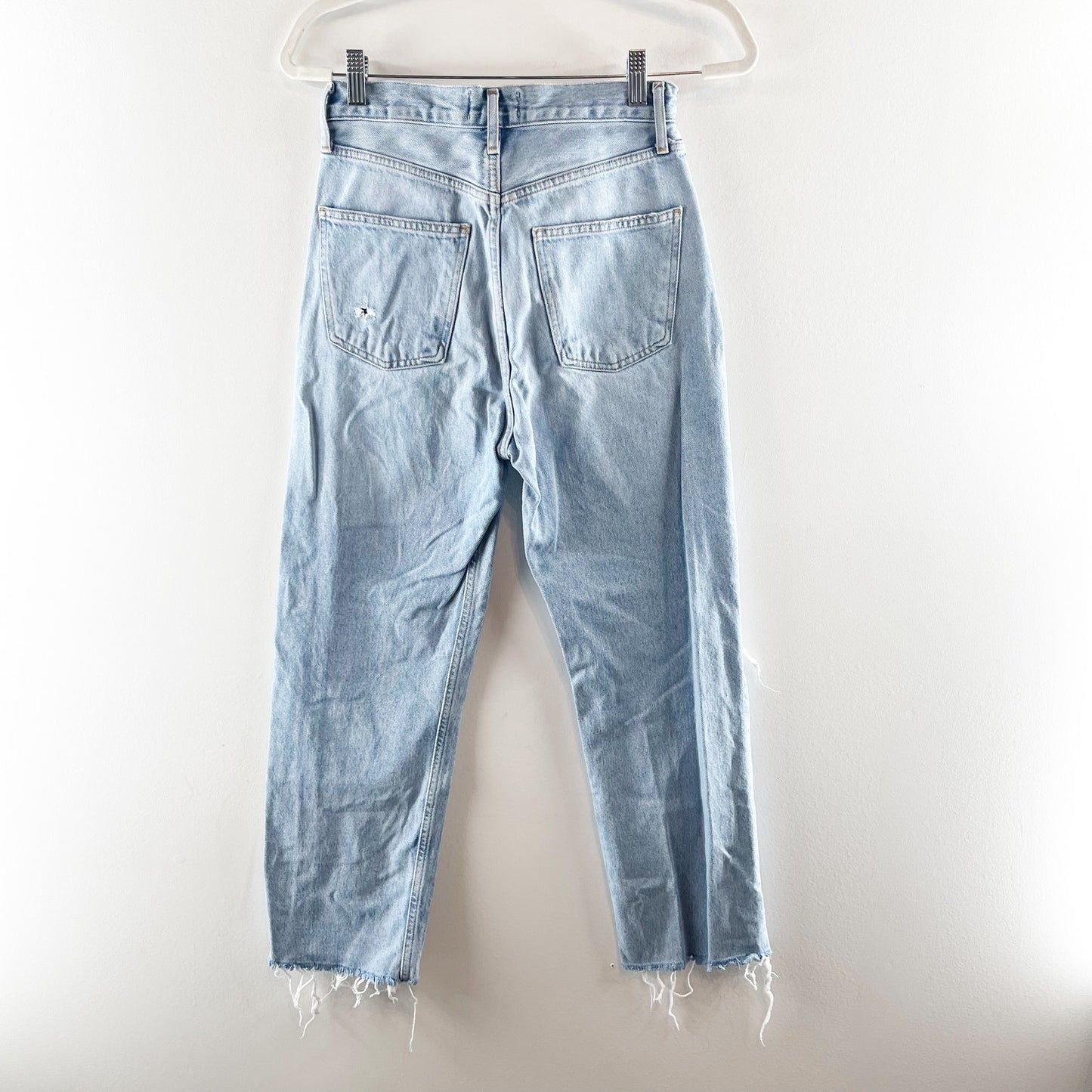 Agolde Captured 90's High Waisted Distressed Frayed Denim Straight Jeans Blue 23