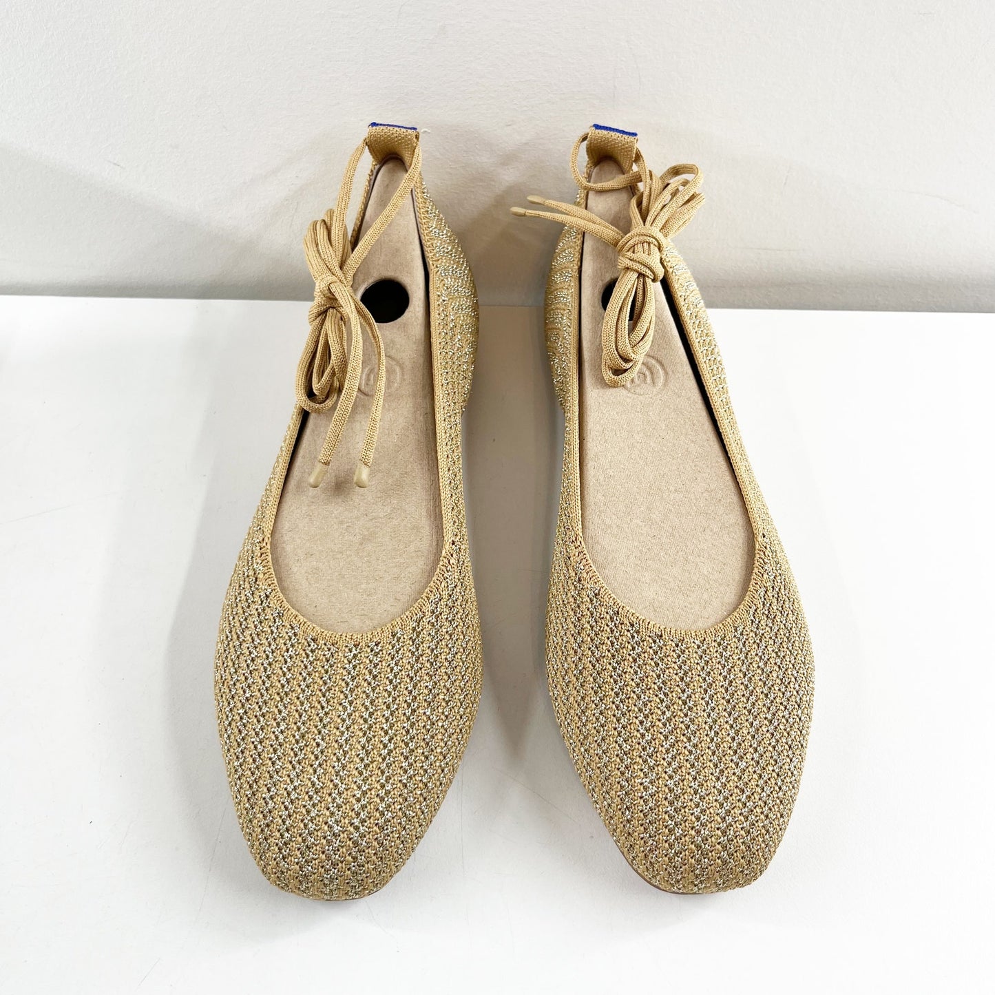 Rothy's The Square Wrap Ballerina Flats Shoes Gold Stripe 9