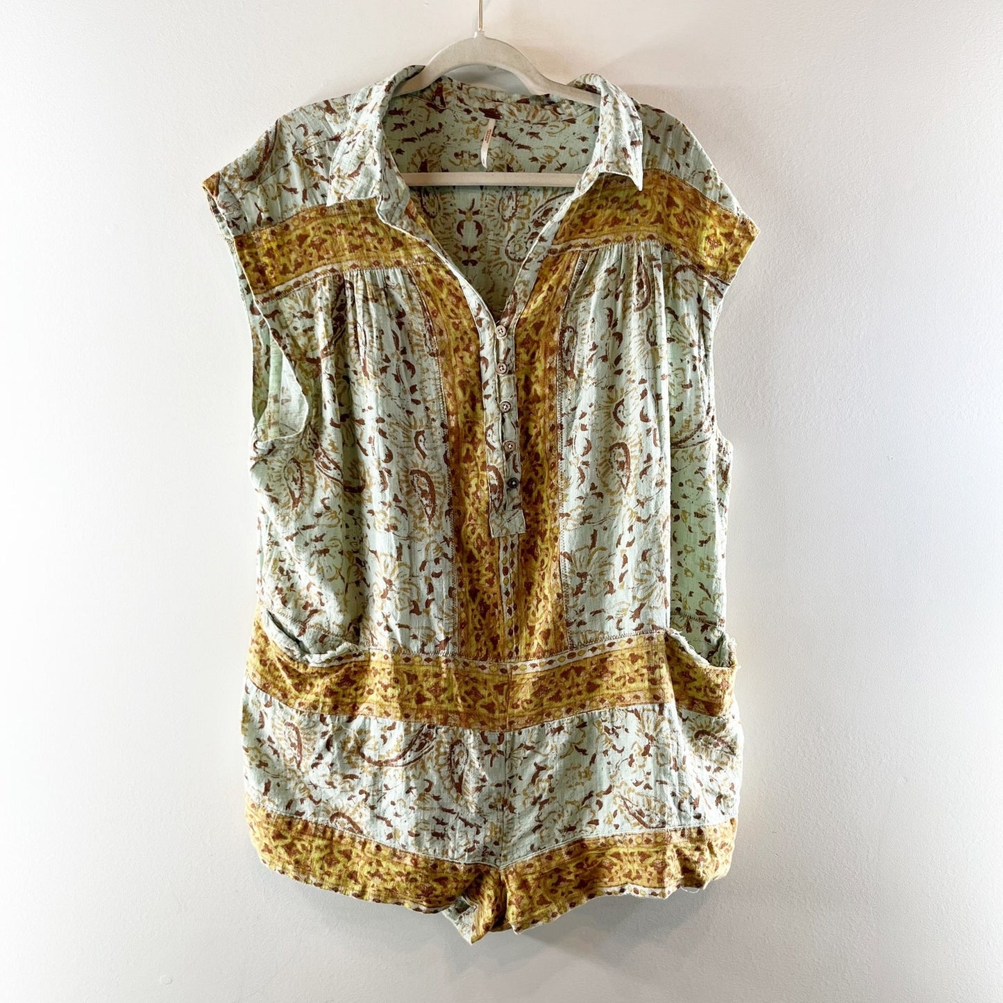 Free People Telly Floral Waistless One Piece Romper Green Yellow Large