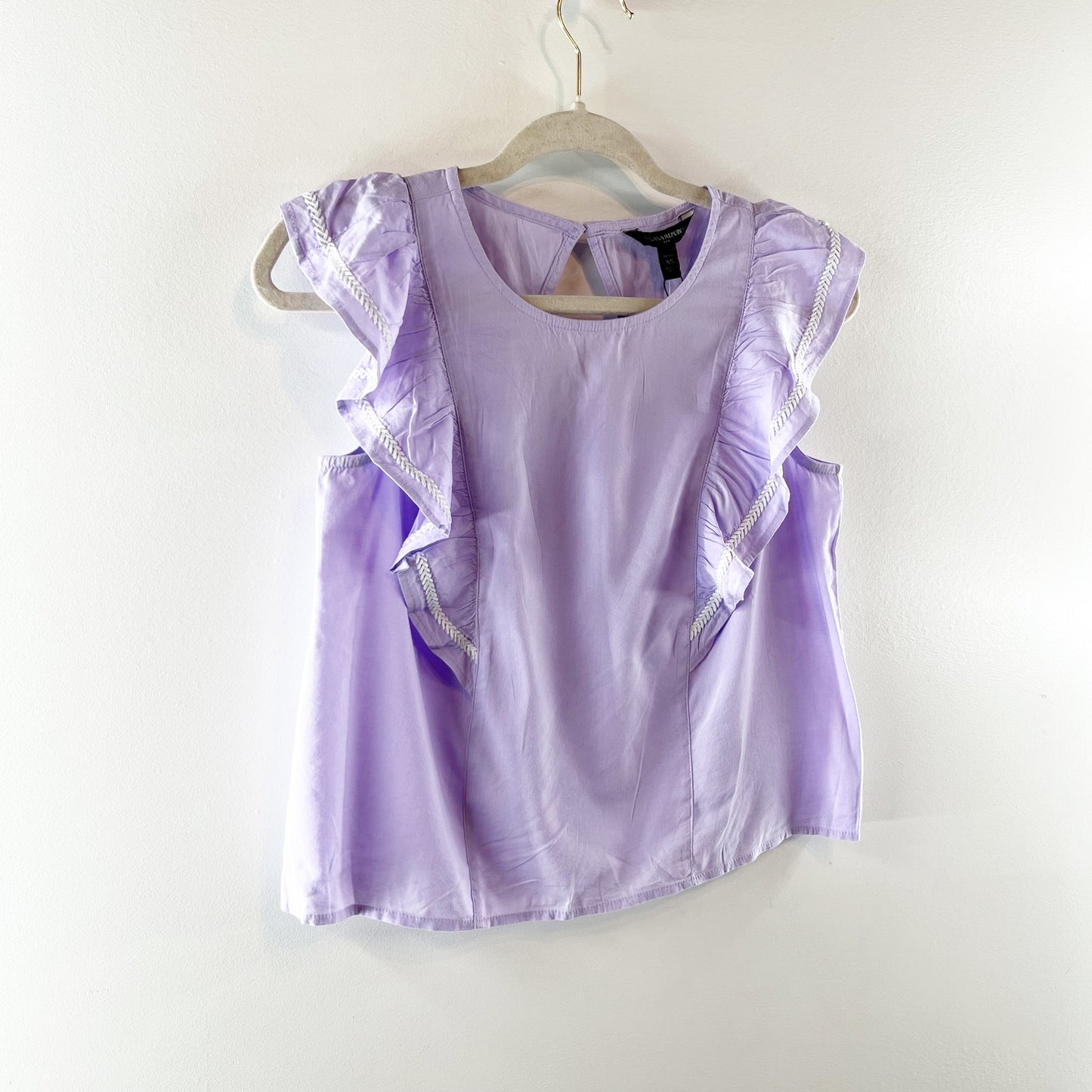 Banana Republic Open Back Cutout Ruffle Short Sleeve Top Lilac Purple XS Petite