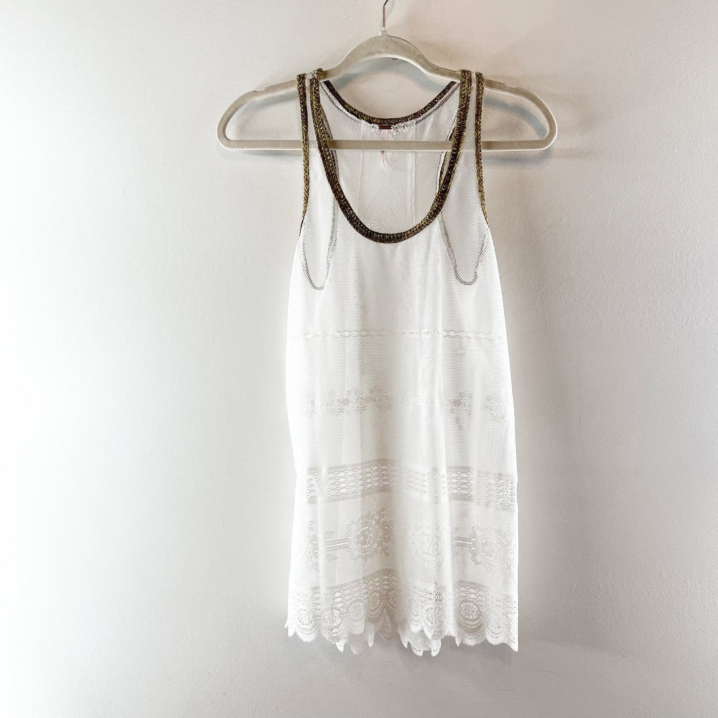 Free People Sheer Lace Tank Top Cami White XS