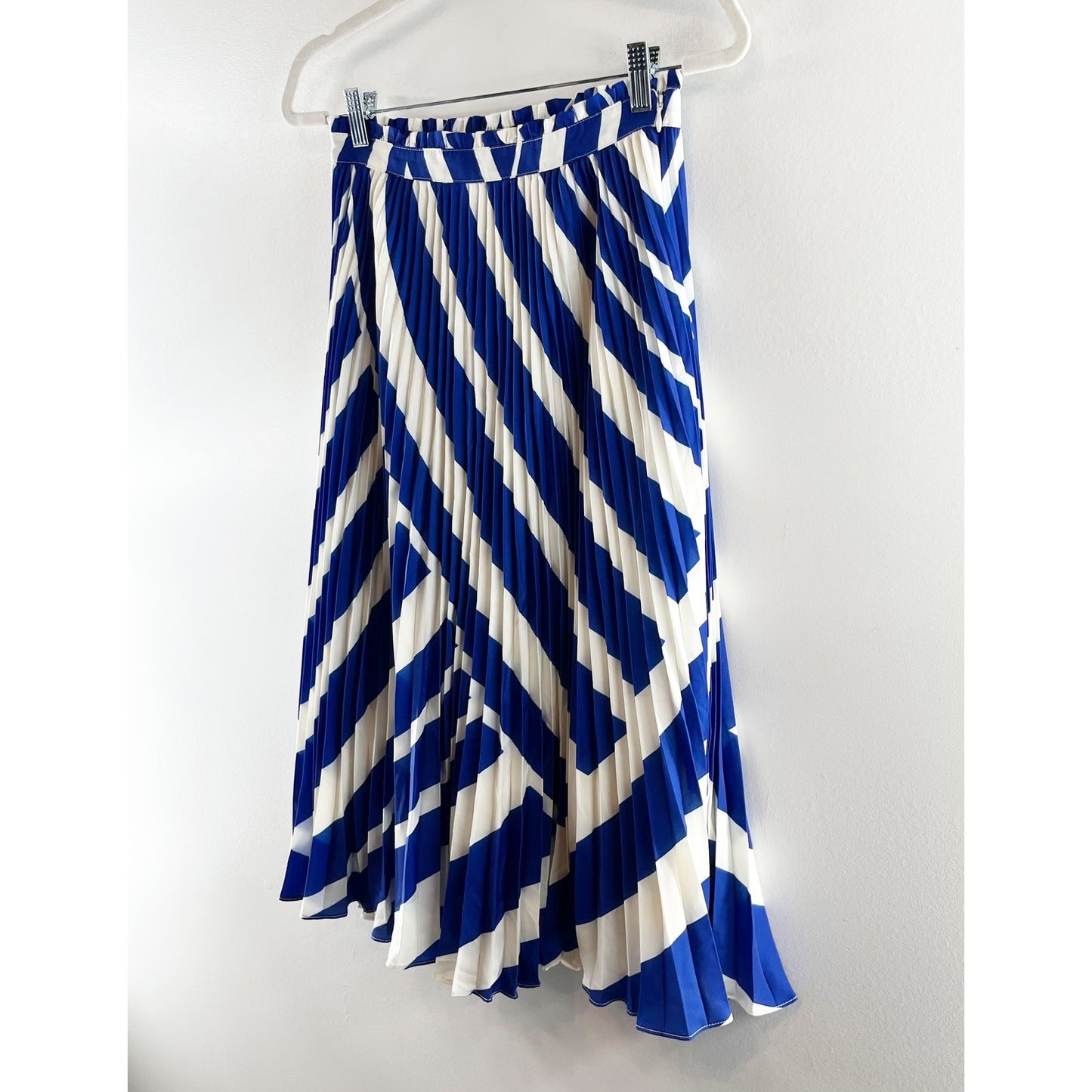Anthropologie The Valarie Pleated Striped Midi Skirt Blue White XS