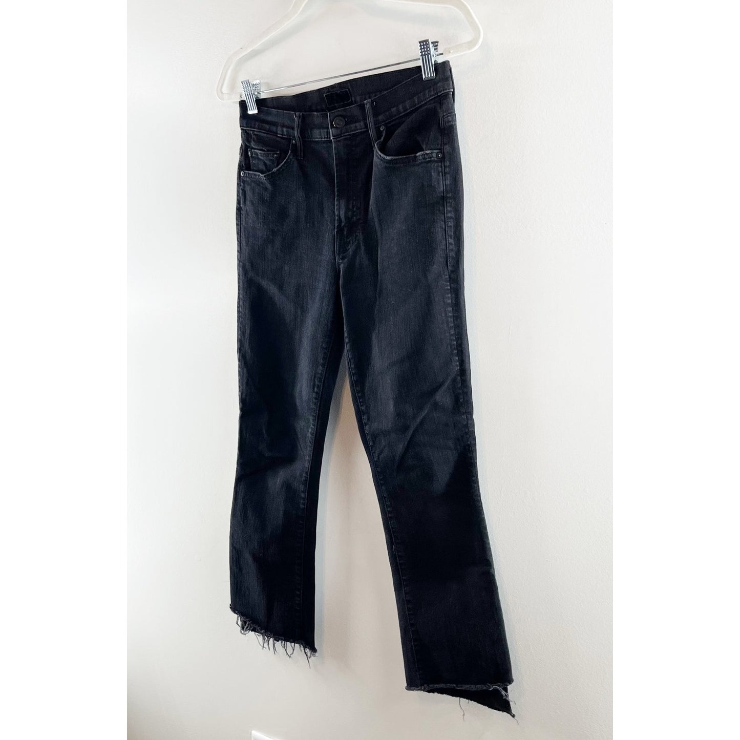 Mother High Waisted Denim The Insider Crop Step Fray Jeans Not Guilty Black 29