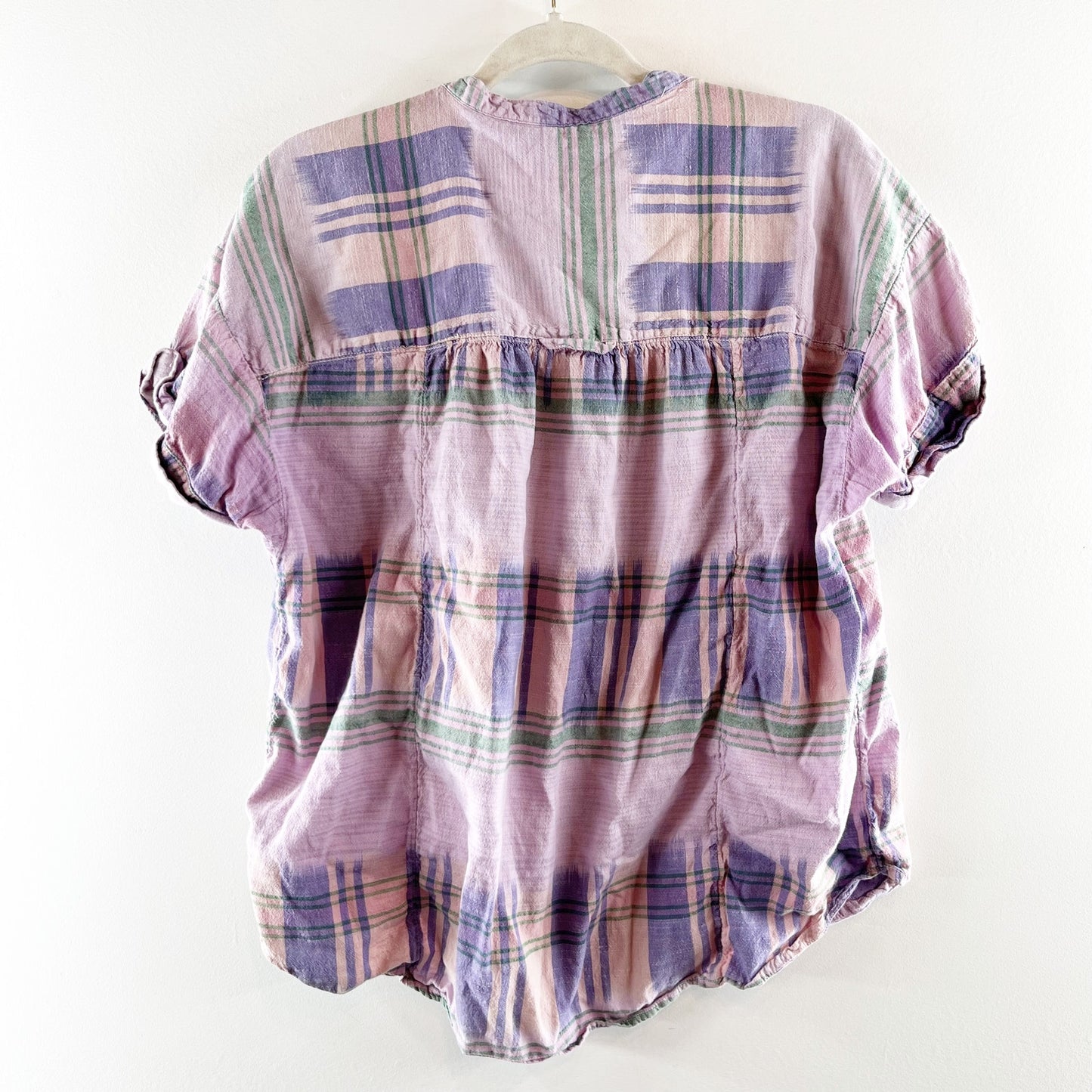 Pilcro Short Sleeve Hannah Plaid Surf Shirt Top Pink Large