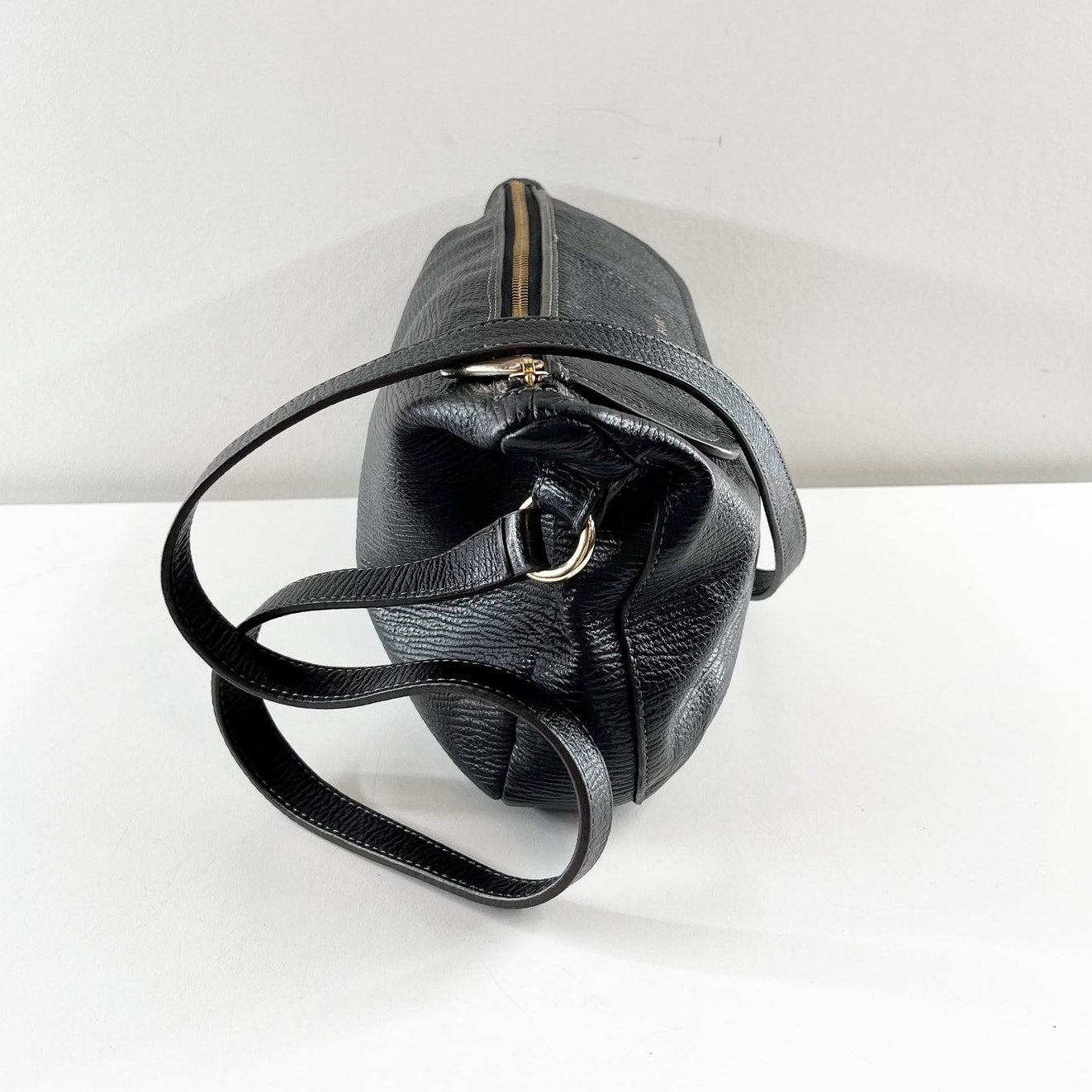 Furla Black Textured Genuine Leather Flapover Shoulder Bag