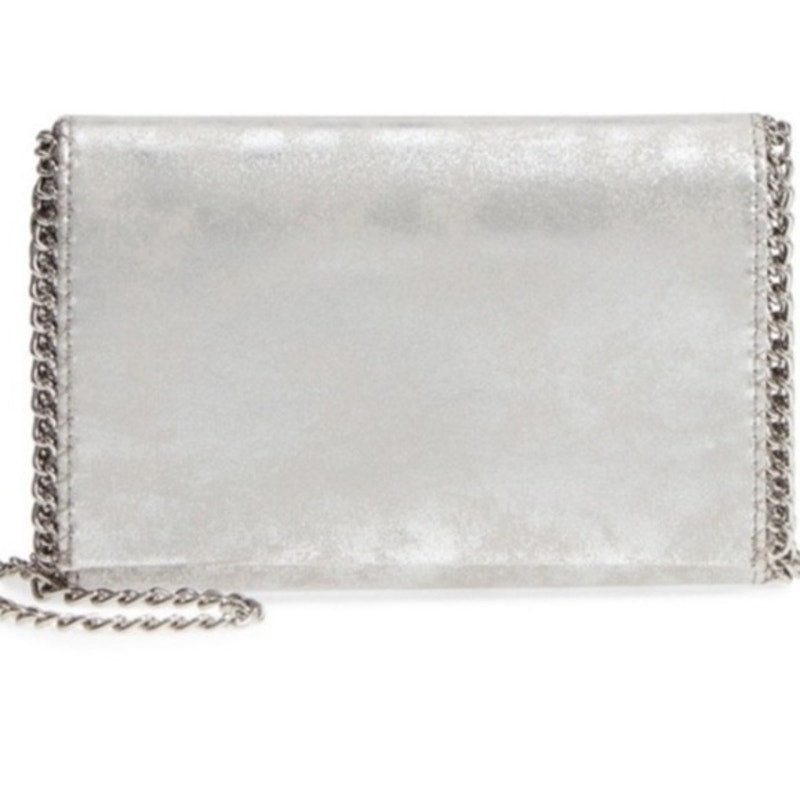 Chelsea28 Metallic Silver Leather Flap Crossbody Purse Clutch Bag w/ Chain Strap