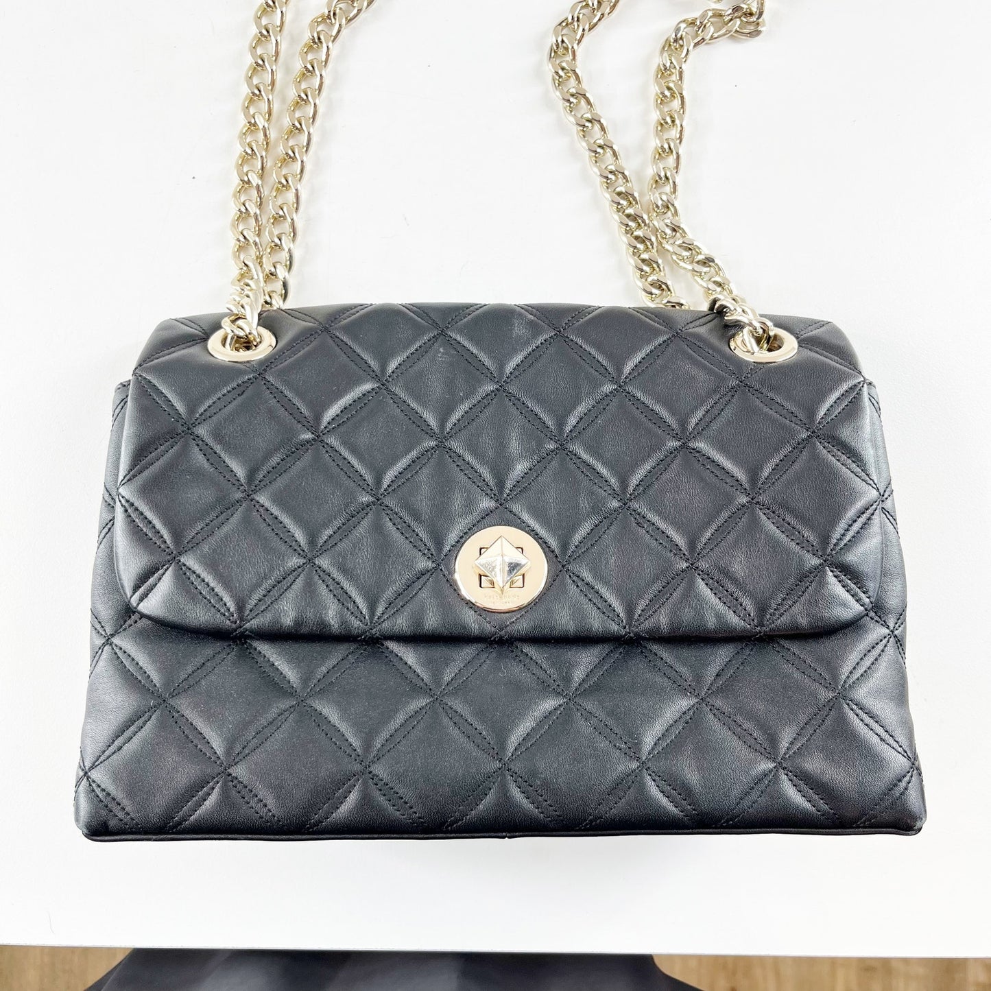 Kate Spade Natalia Quilted Black Leather Flap Shoulder Bag with Chain Strap