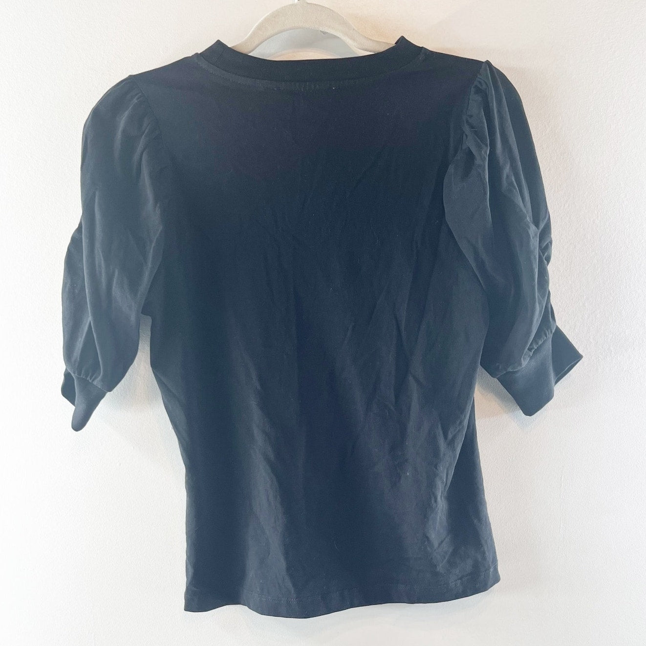 FRAME Frankie Elbow Length Crewneck Cotton Tee Shirt Top Black Small
