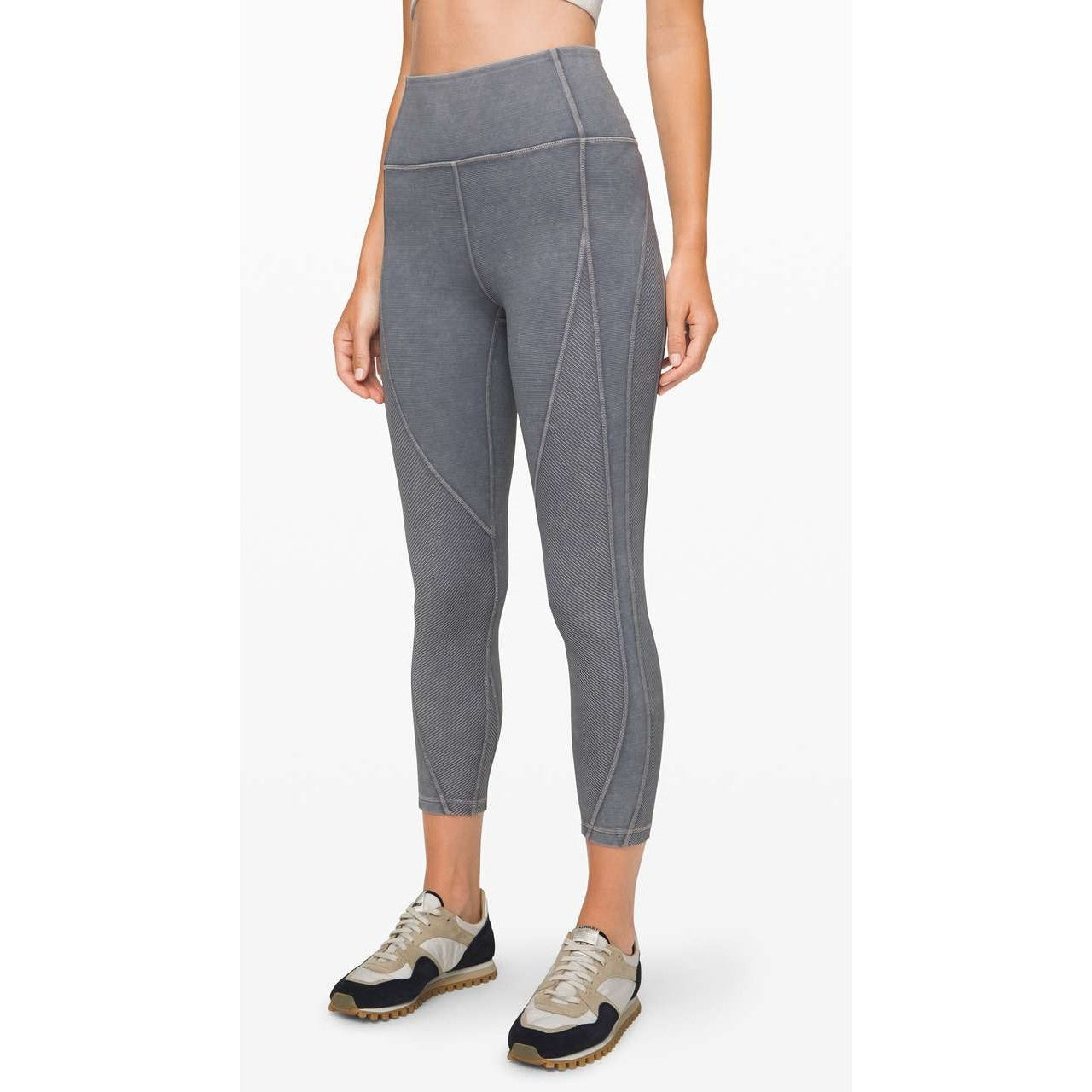 Lululemon Wunder Under Crop Leggings 23" Ribbed Snow Washed Luna Blue Gray 6