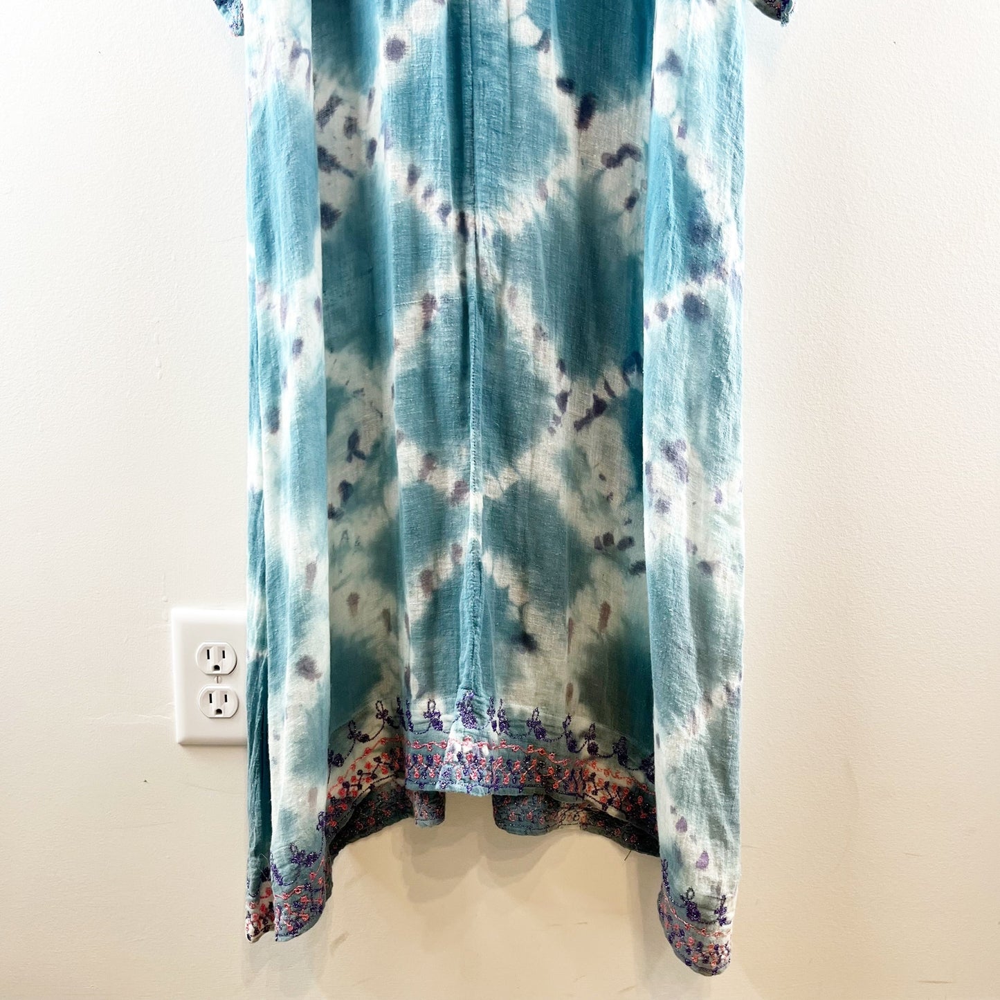 Calypso St. Barth Tie Dye Long Sleeve Scoop Neck Maxi Cover Up Dress Blue Large